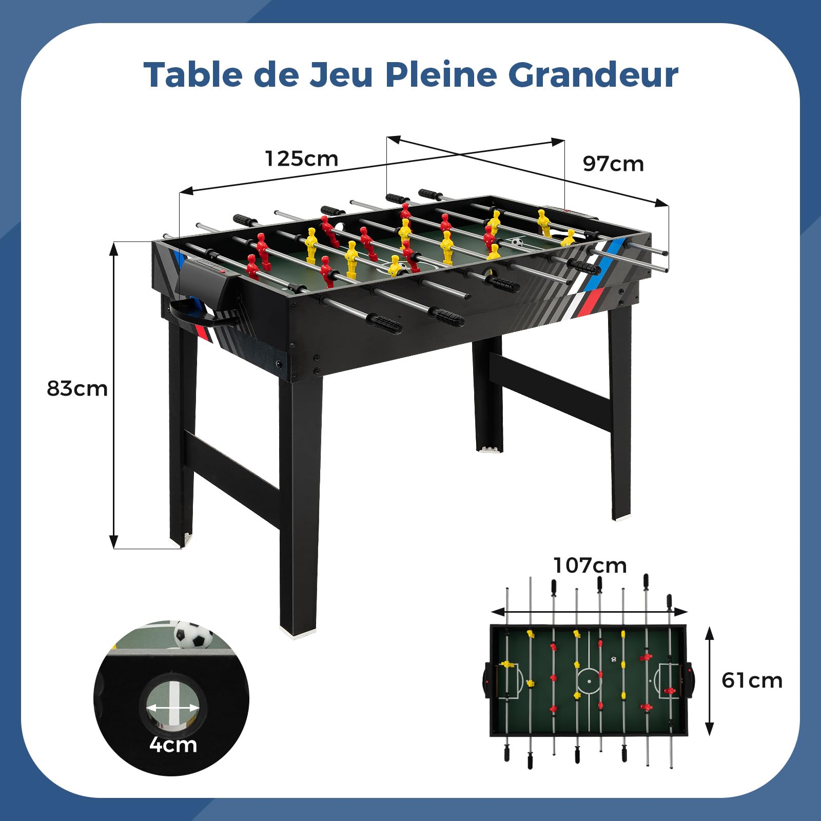 COSTWAY 4 en 1 Table de Baby-Foot avec Billard & Hockey & Tennis, Table Multijeux Empilable avec Marqueur Manuel, Jouet d'arcade pour Fête Bar Salle de Jeux, Accessoires Inclus, 125x97x83cm