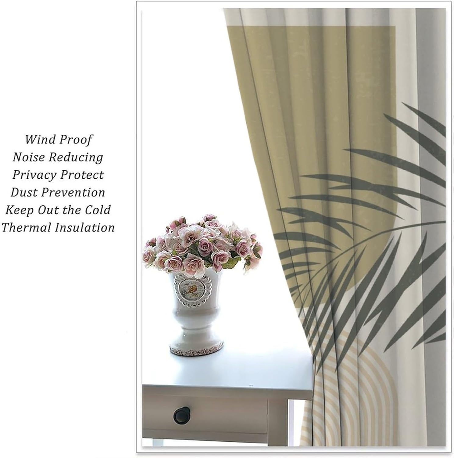 Modern Boho Blackout Curtain Stylish Simple Style Patterns and Bamboo Leaves Mid Century Rod Pocket Window Curtain for Bedroom Living Room Decor 42" W X 54" L