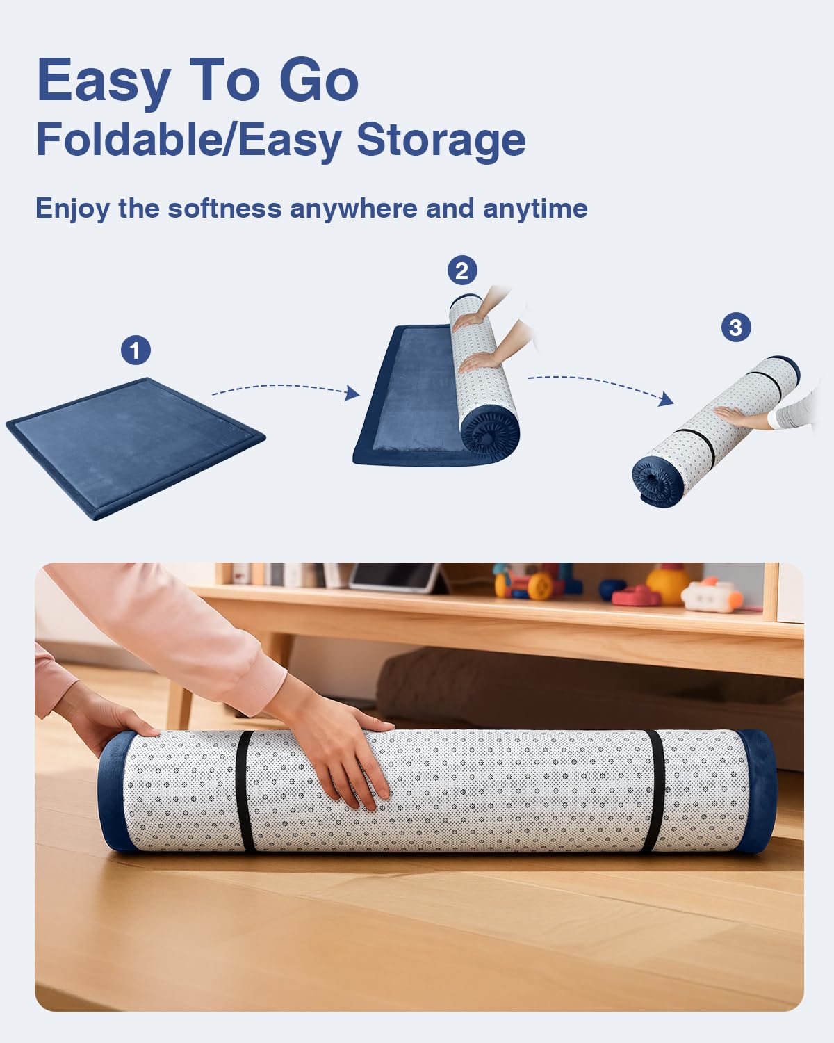 Baby Play Mat for Floor,1.3" Thick 50x50 Playpen Mat,Tummy Time Foam Mats,Plush Soft Padded Playmate for Babies 6-12 Months Crawling,Non-Slip Nursery Rug for Toddler Kids Playroom(Navy Blue)