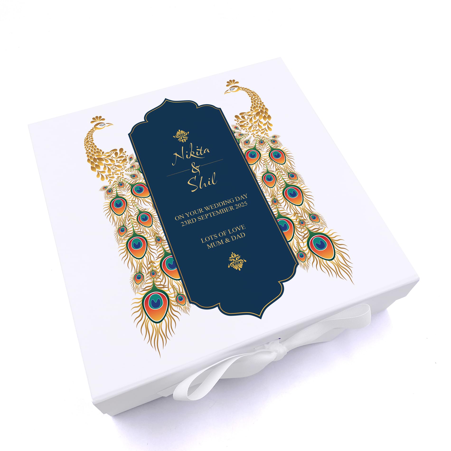 Ukgiftstoreonline White Personalised Indian Themed Wedding Keepsake Memory Box (Large)