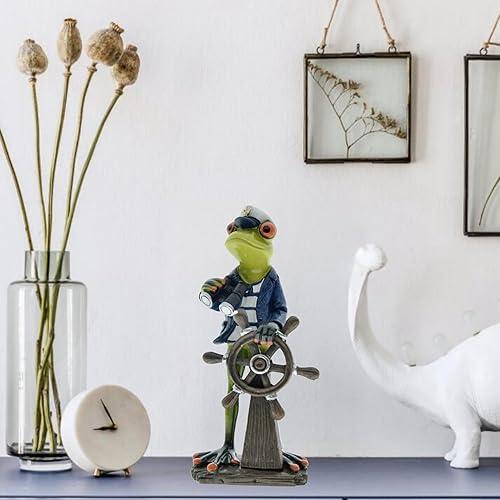 Miniatura 7 de Estatuas creativas de resina de dirección de capitán de rana, esculturas de ranas de mascota de patrón azul marino, figuras coleccionables para