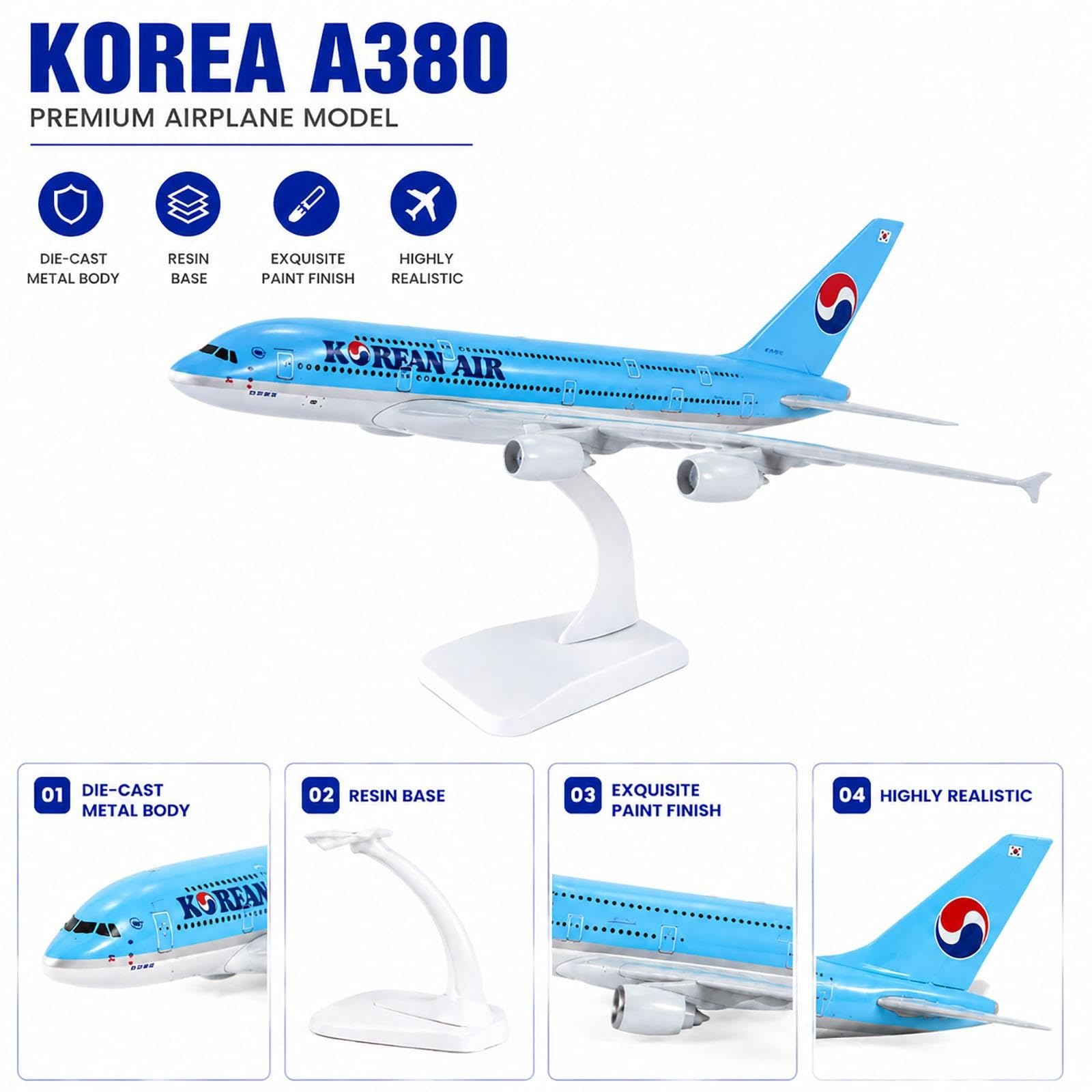Modello di aereo da 7,1 pollici Modello di aereo a reazione coreano A380