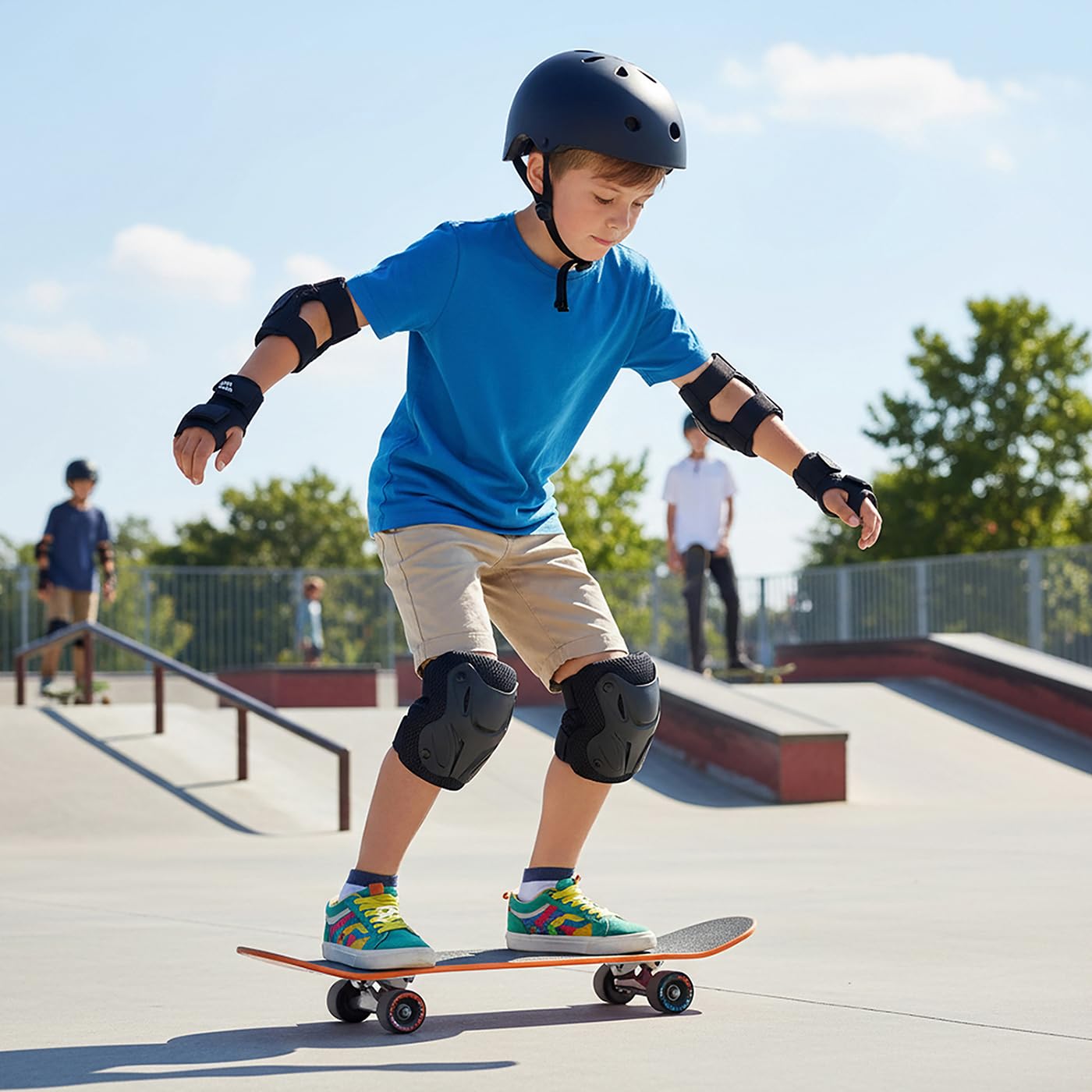 ENHEREWE Équipement de protection pour enfants et jeunes, comprend genouillères, protège-poignets et coudières, équipement de protection pour le patinage, le cyclisme, le patinage et la trottinette