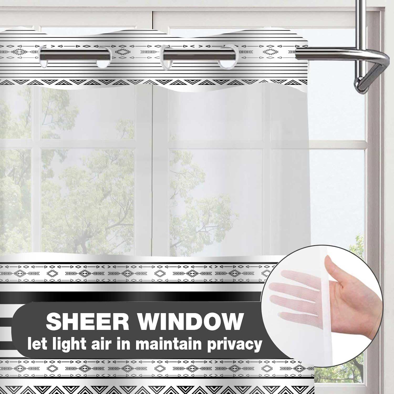 No Hook Shower Curtain and Liner Set, Black White Striped Shower Curtain for Modern Hotel, Double Layers Machine Washable with See Through Top Window, 74"x71"