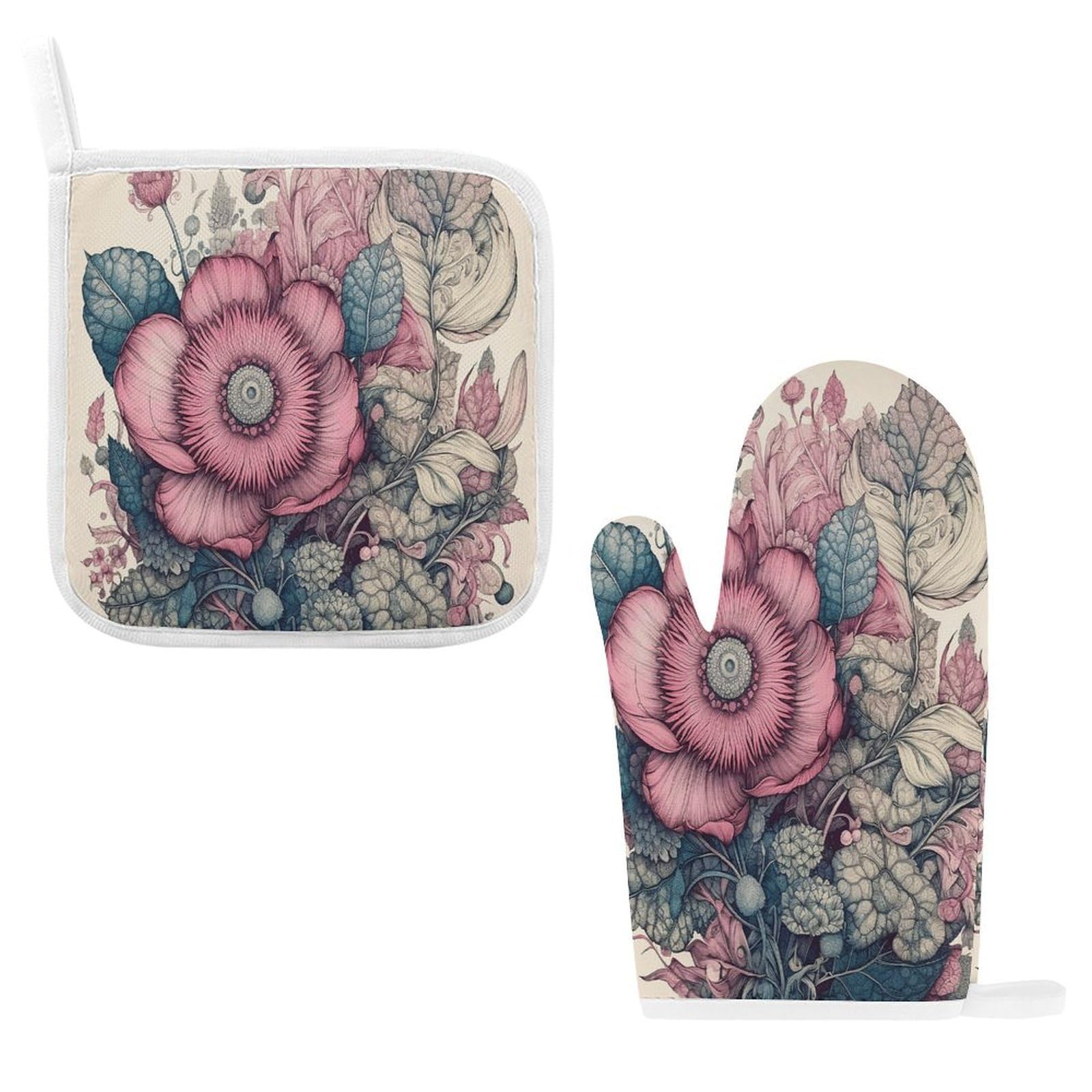 Fodpand Style Drawing Beautiful Flower Oven Mitts And Pot Holders Sets