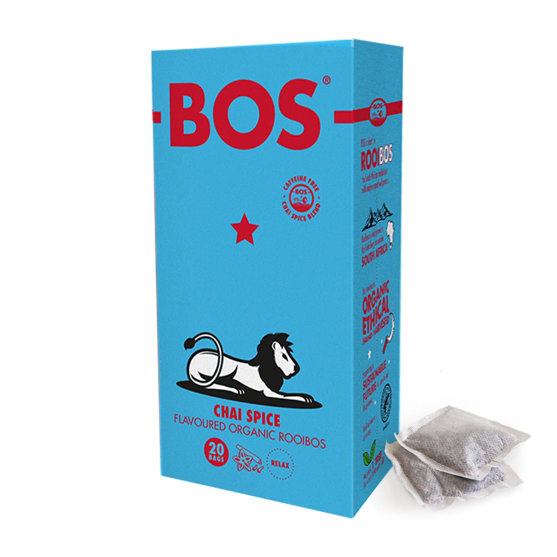 BOSOrganic Chai Flavoured Caffeine Free Rooibos Tea Bags Carton, Exotic & Spiced to Perfection, 50 g, 20 Teabags (Pack of 1)USDA OrganicRainforest AllianceRainforest AllianceRainforest AllianceRainforest Alliance