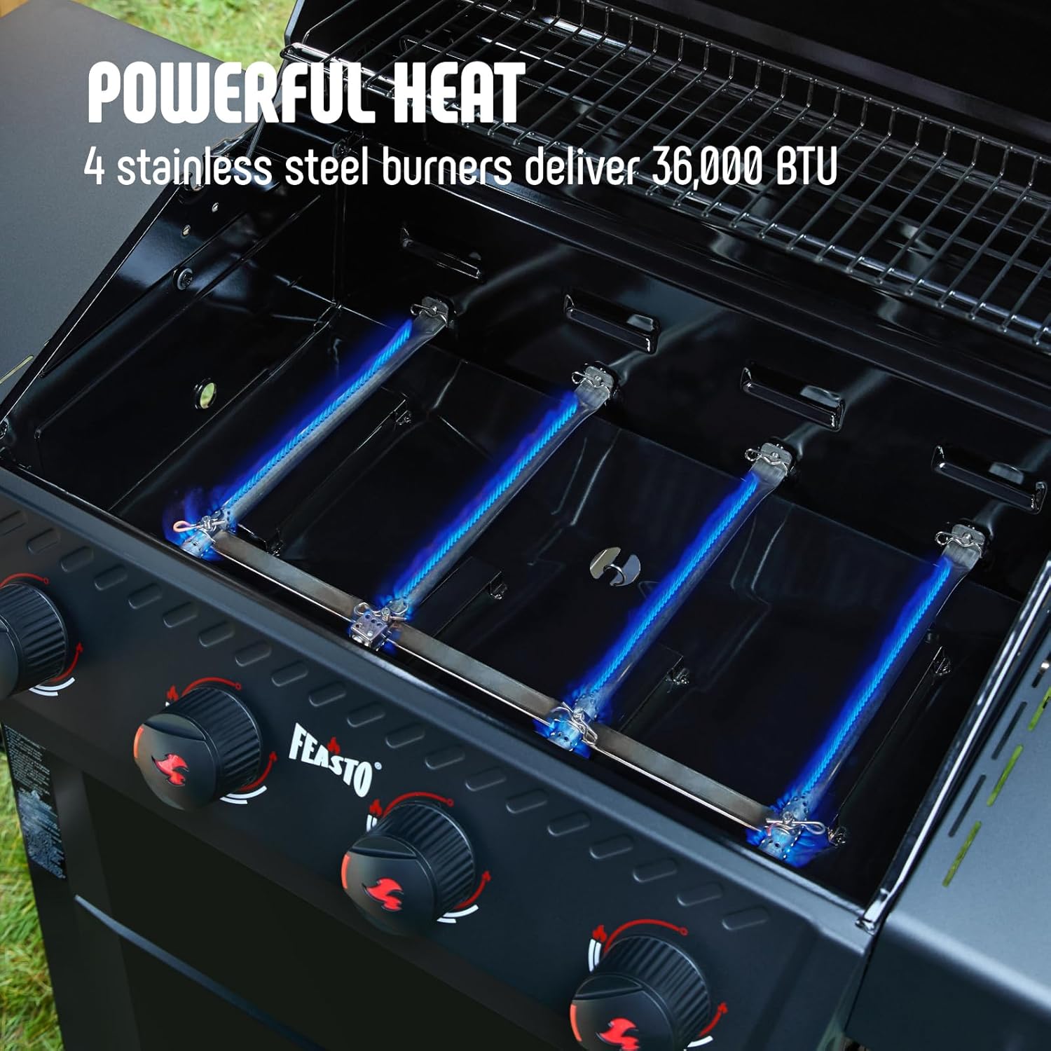 Feasto 4+1 Burner Gas BBQ Grill, Outdoor Propane Grill with Premium Enameled Coated Chamber Body & Porcelain-Enameled Cast lron Grates, 48,000 BTU