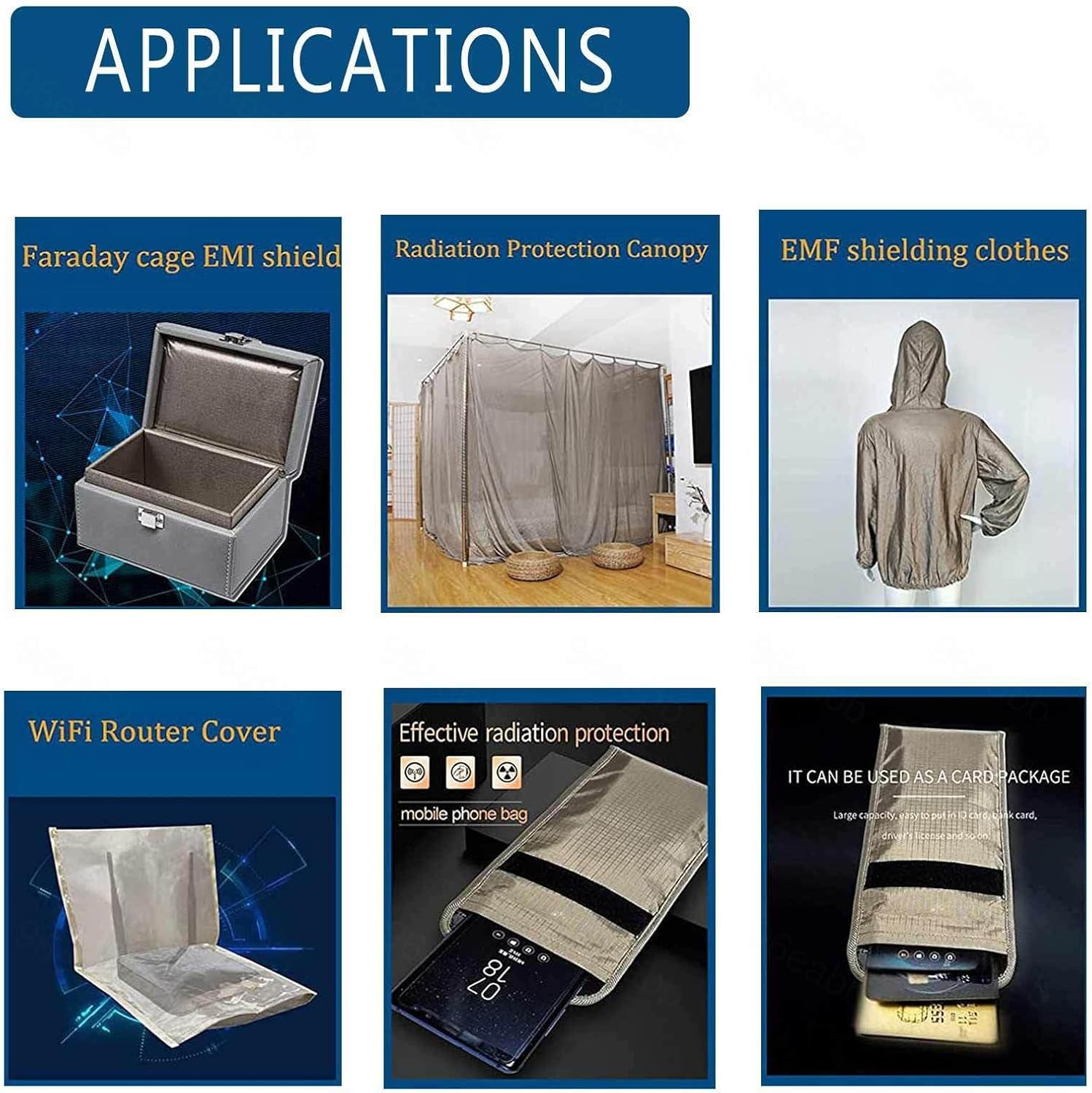 Faraday Fabric Blocking RFID/RF EMP Protection for Generator Military Grade Material Blocks Signals DIY Fabric for WiFi, GPS, RF Signals,silver-6x1.1m