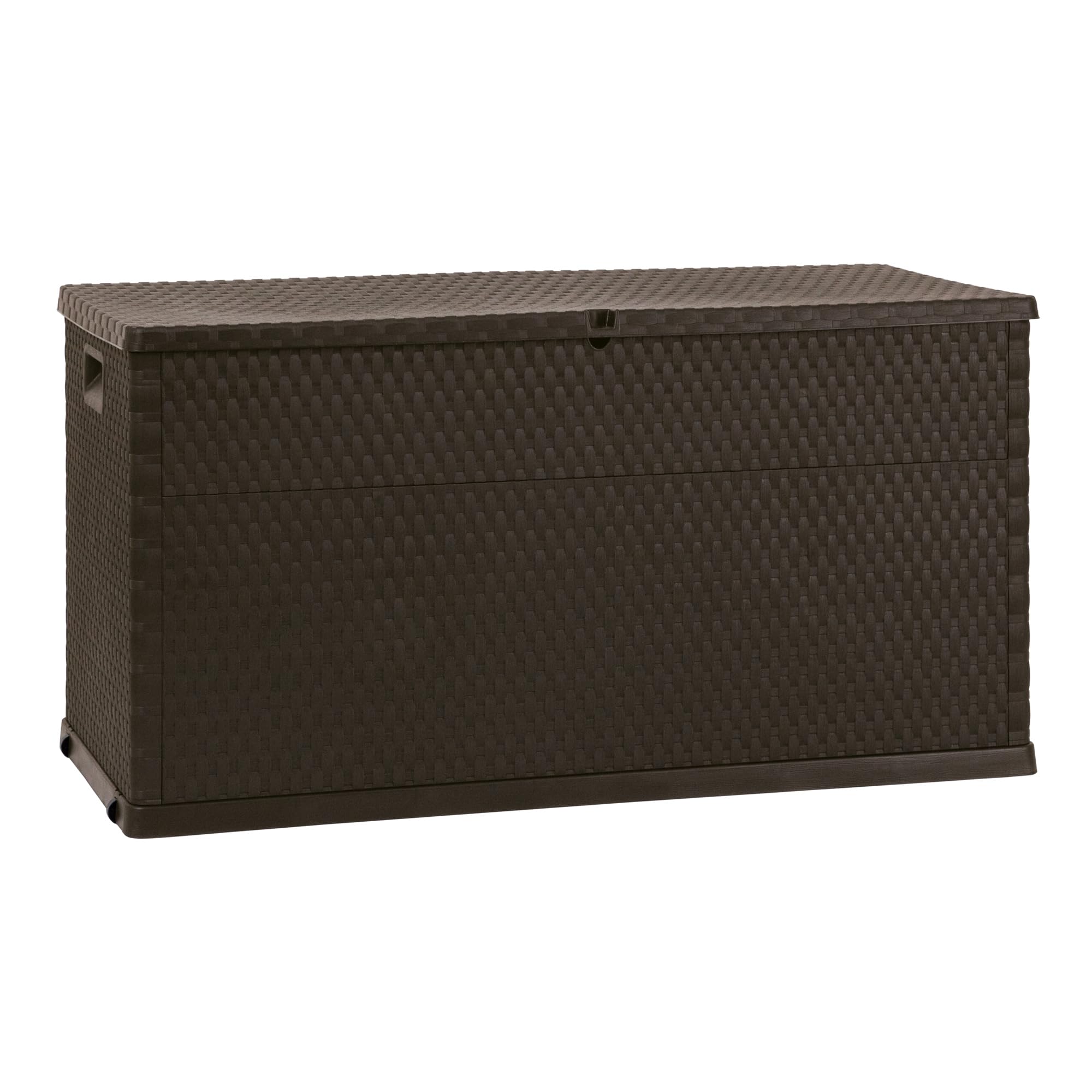 Toomax Multibox Rattan baule da 420L in plastica resistente effetto rattan, colore marrone, resistente ai raggi UV, dotato di foro per lucchetto, ideale per interni ed esterni