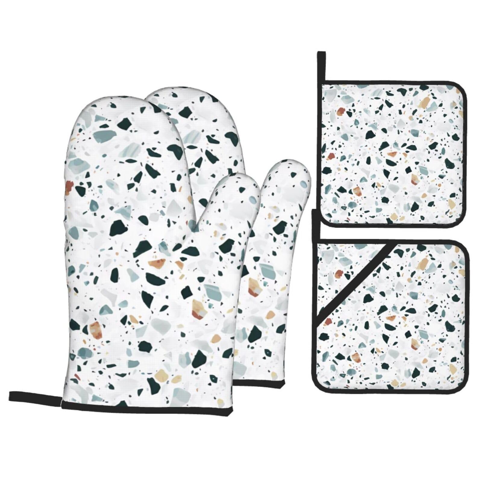 HJFCZH Terrazzo Marble Pastel Prints Kitchen Covers: Waterproof Oven Layers for Safe Cooking & Easy Cleanup - 4 Piece Heat Protection Set
