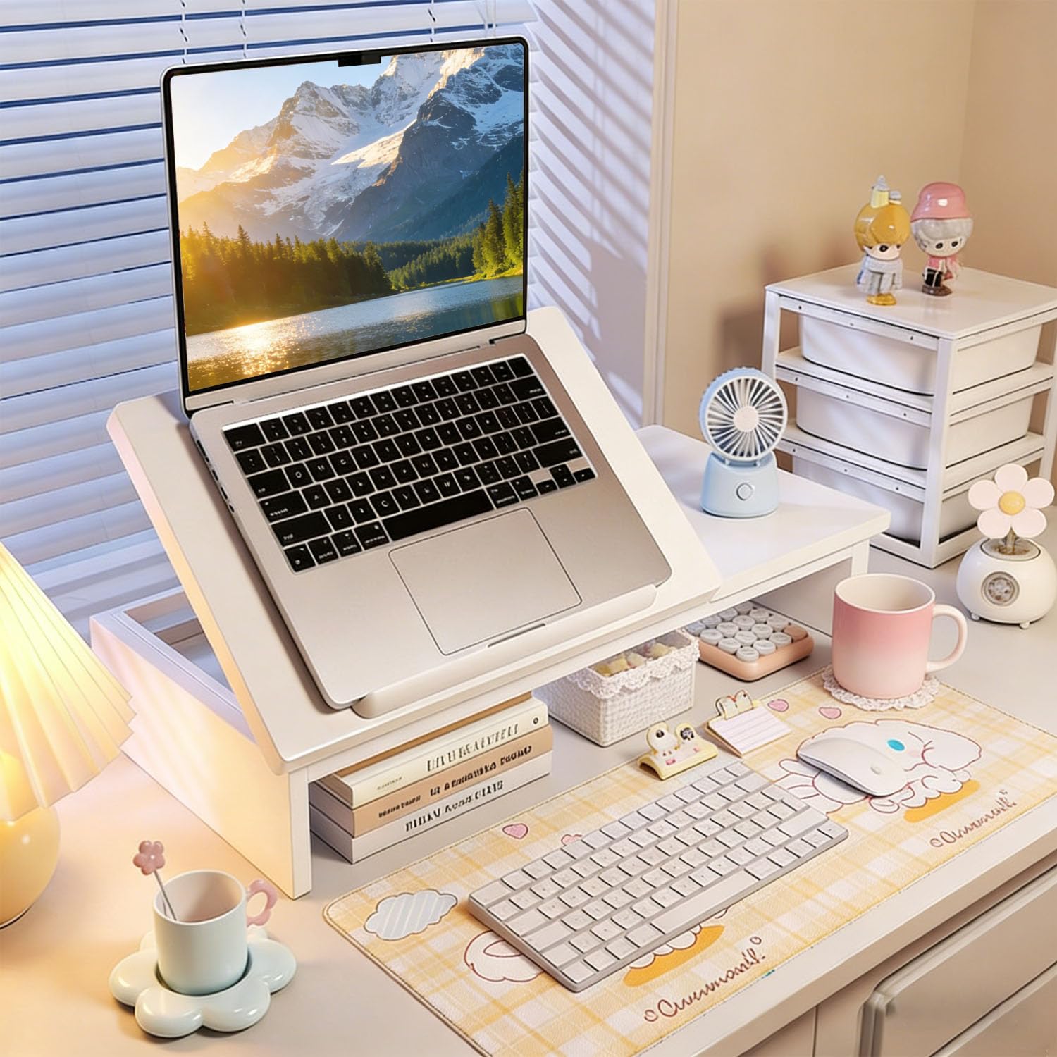 Soporte Portatil Escritorio,51,5*24*9,5 Cm Multifuncional,Altura Ajustable En Cinco Niveles,Diseño Ergonómico,Adecuado Para Leer y Trabajar,Apto Para Computadoras Portátiles De Menos De 17 Pulgadas