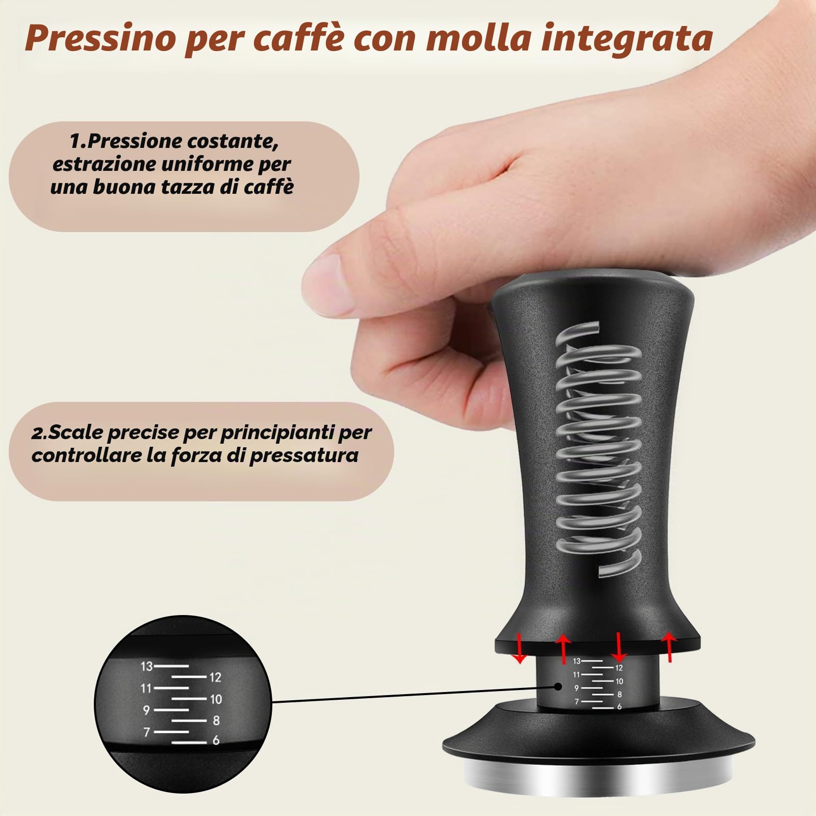 Tamper per caffè 51 mm, Pressino per caffè con Scala Graduata, Tamper per Espresso con wdt Tool, Tamper di caffè in Acciaio Inossidabile, Set di Pressa Caffe e Amanti del caffè