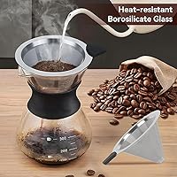 Vista 4 de HERCHR Cafetera vertida con filtro de acero inoxidable, cafetera de vidrio, olla de goteo, cafetera de vidrio reutilizable, cafetera manual