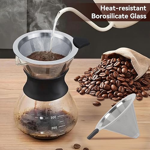 Miniatura 7 de Cafetera vertida con filtro de acero inoxidable, cafetera de vidrio, olla de goteo, cafetera de vidrio reutilizable, cafetera manual de gotero, sin