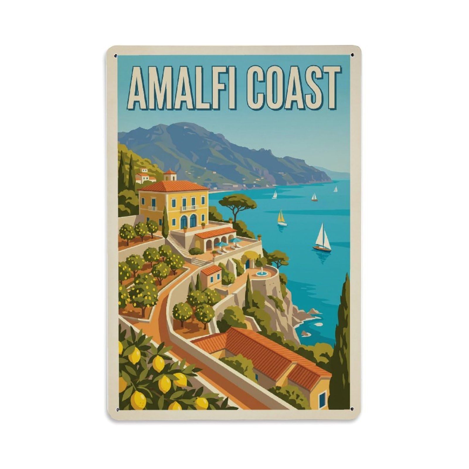 Fqnyr Style Vintage Travel Estate Italy Coastal 2 Metal Tin Sign Plaque Wall Decor For Cafe, Club Bar, Office, Home Garden Metal Poster 8X12inch