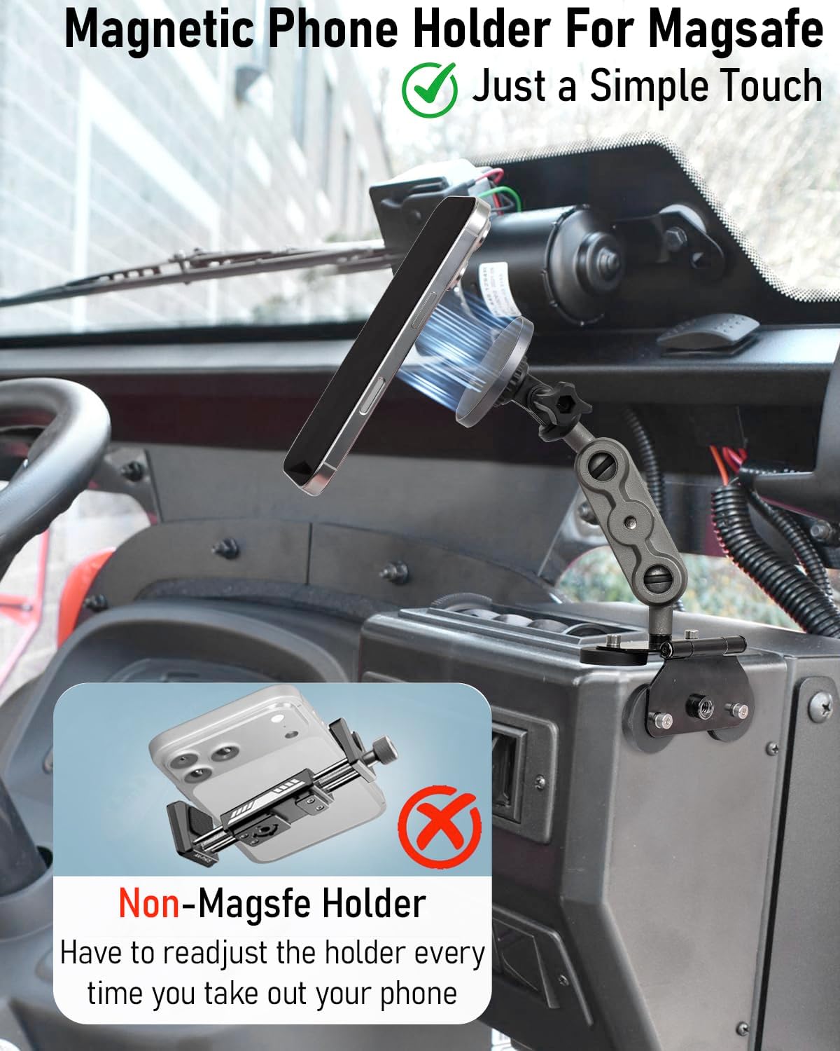 Tractor Magnetic Phone Mount, Aluminum Alloy Heavy Duty Magnetic Phone Holder for Tractor/Truck/Forklift/Boat/Motor Vehicles, Tractor Accessories Fits All Phone - Image 2