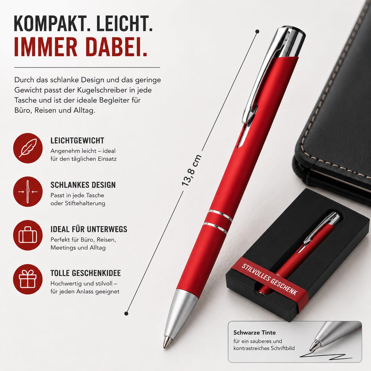 WPRO 250x -Kugelschreiber aus Metall Cami Soft rot – rutschfeste Softtouch-Oberfläche, langlebige schwarze Jumbo-Mine, Premium Werbestift in Farben nach Wahl – ideal als Give-away oder Bürobedarf