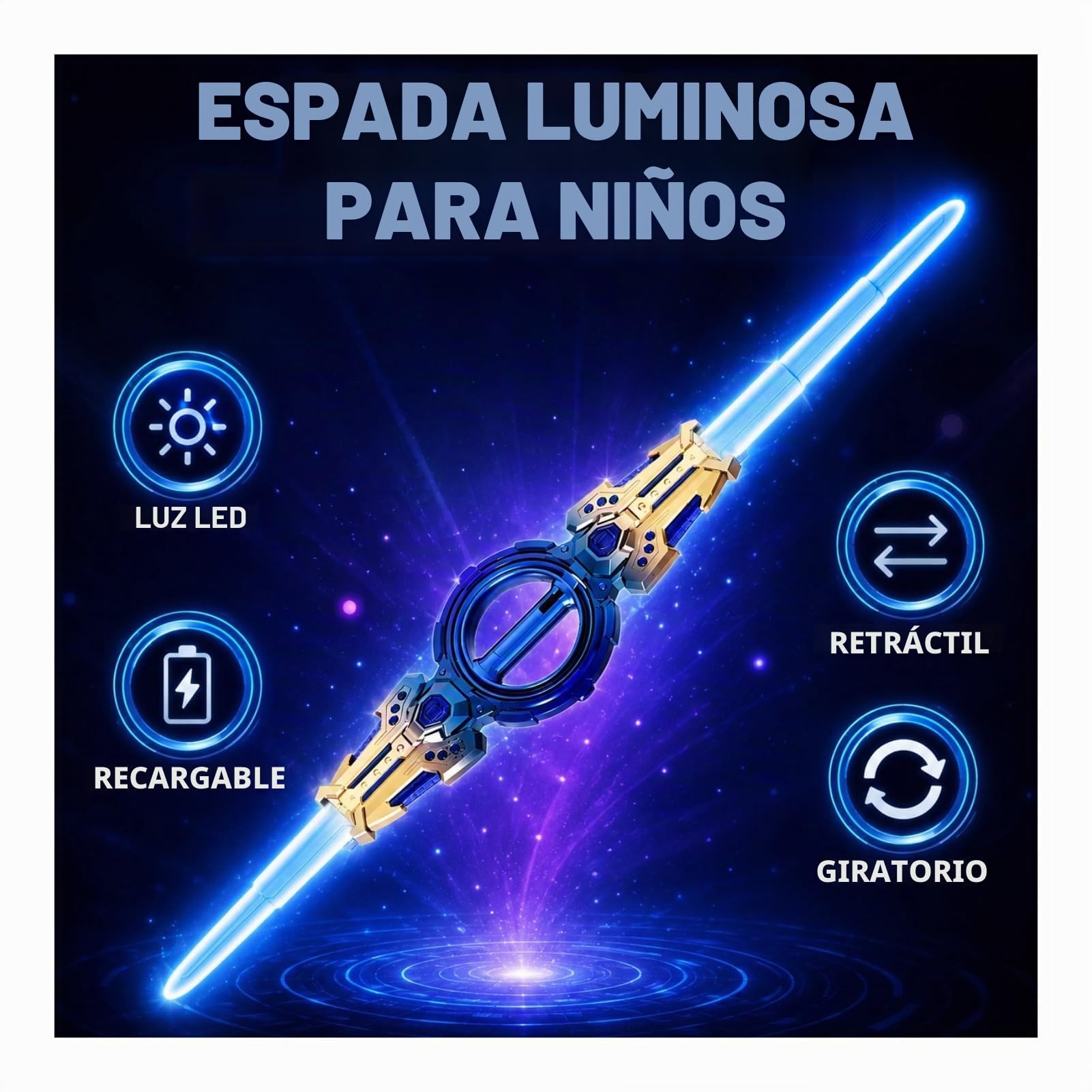 Cuifati Espada Luminosa para niños, Espada Katana retráctil LED, Sable Luminoso Giratorio Recargable para niños y niñas