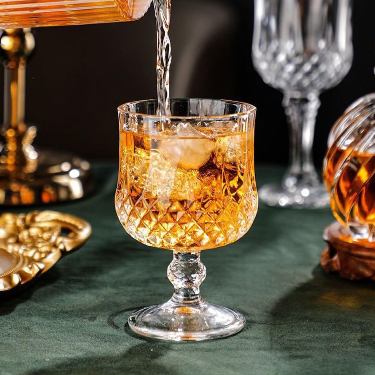 FOMIYES Copas de Vino Claro de Cristal Tallado Diseño Diamante, 4 Piezas, Copa de Cóctel Transparente para Hogar y Hotel, Ideales para Fiestas y Degustación de Vino