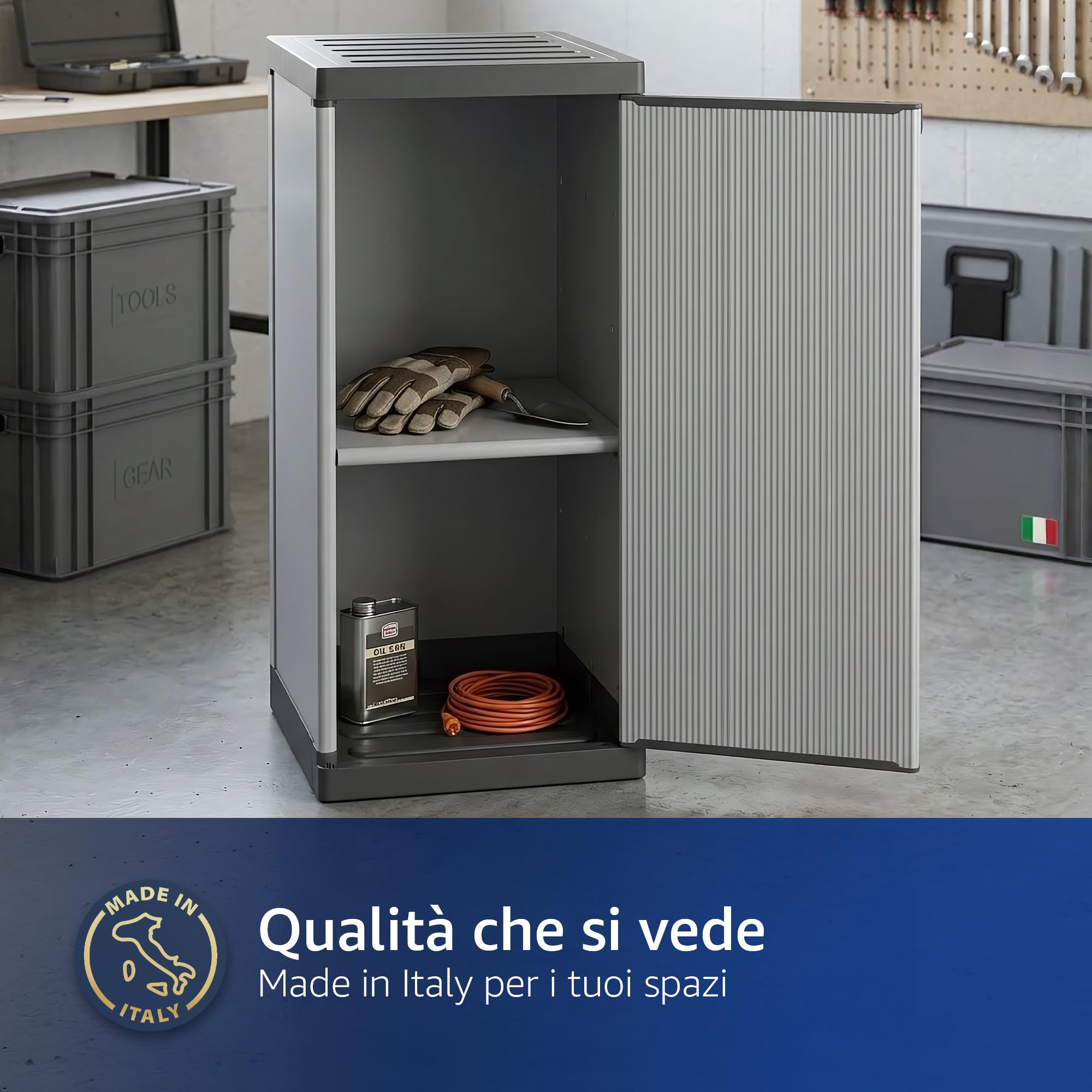 Sicignano Armadietto Modulare in Resina a 1 Anta, Colonna Salvaspazio Stretta con Ripiani Regolabili, Mobile Multiuso per Interno, Esterno, Lavanderia e Bagno, Grigio (cm.34x38x85h, 2 Piani)