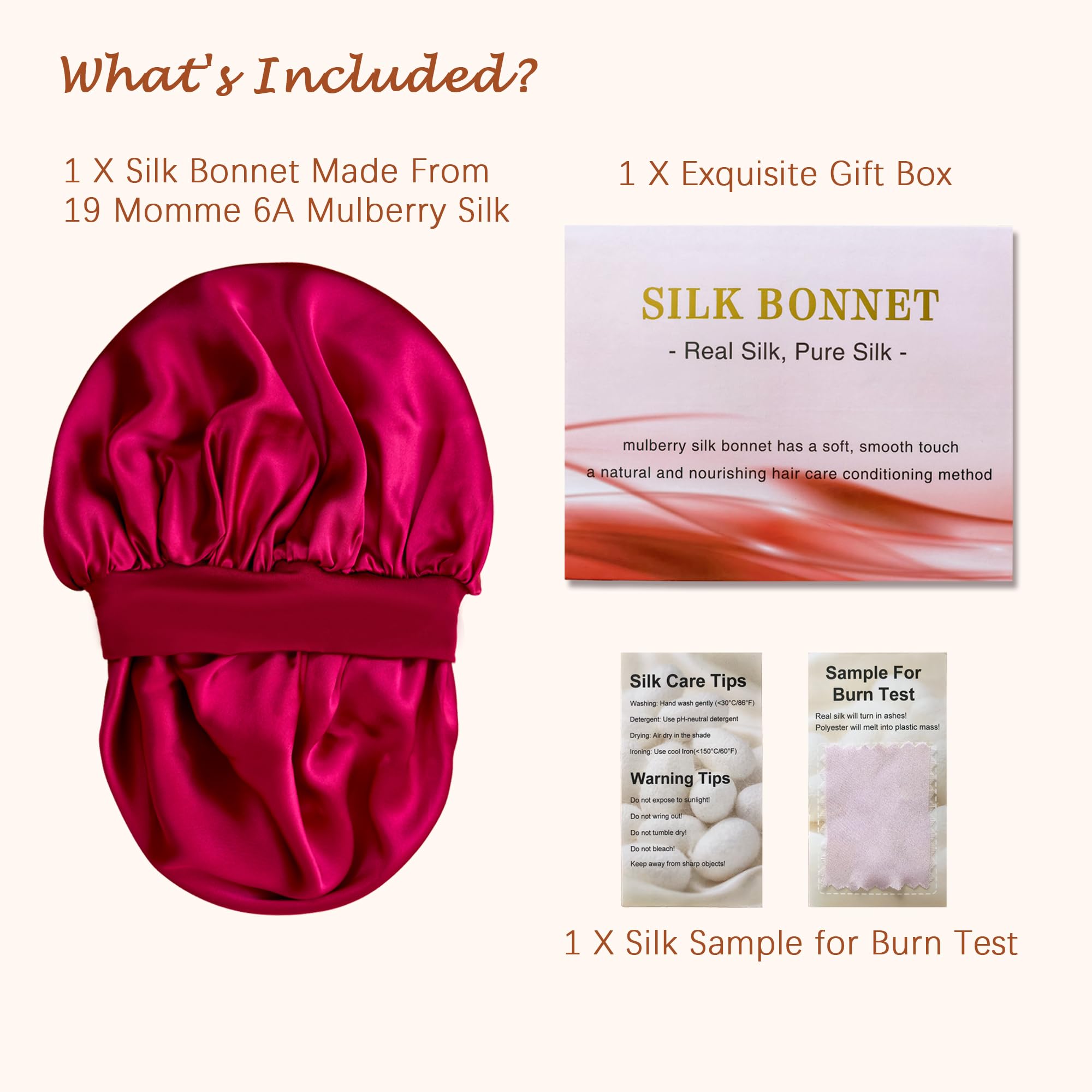 100% Mulberry Silk Bonnet for Sleeping, Double-Layer Hair Protection Cap