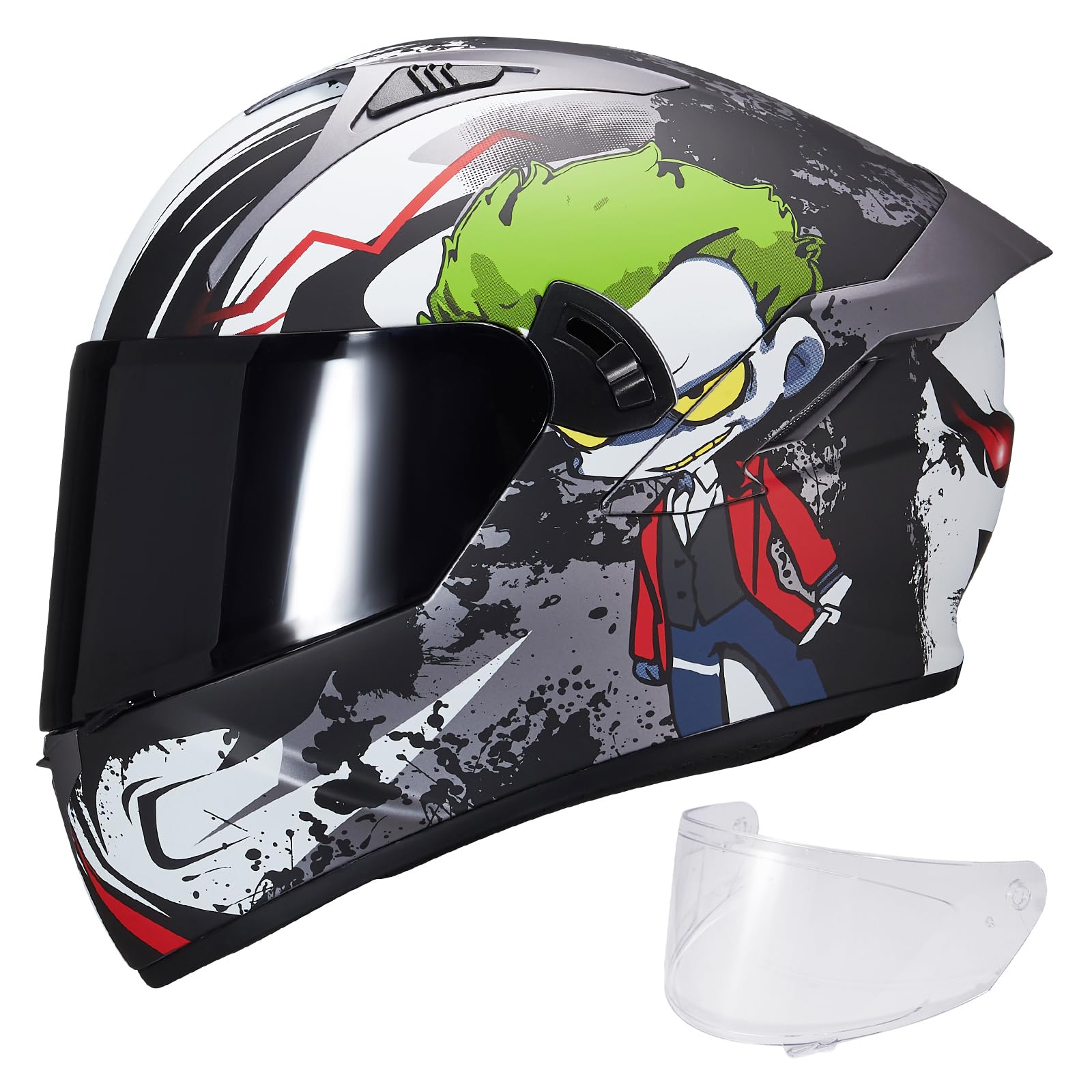 VCOROS Full Face Dual Visor Motorcycle Helmet for Adults Motorbike Street Bike Racing Helmets X9 DOT Approved with Black Visor