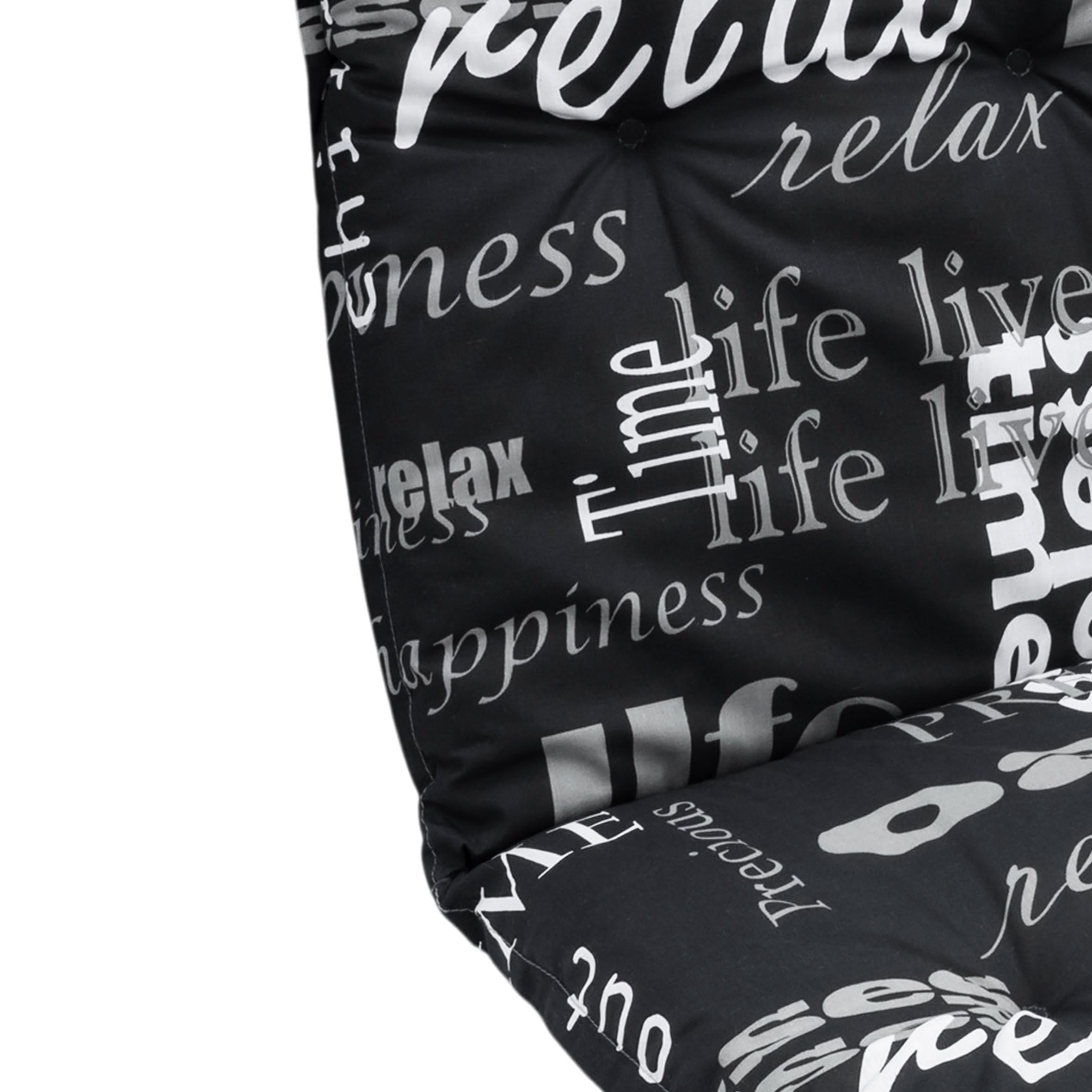 Spetebo Sonnenliegen Polsterauflage 190 x 60 cm - Lifestyle - Universal Kissen für Gartenliegen - Liegestuhl Polster Deckchair Auflage Liegekissen Liegenauflage schwarz mit modernen Schriftzügen