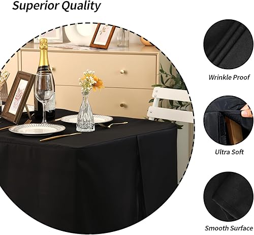 Miniatura 2 de Fixwal Manteles ajustables, paquete de 2 manteles negros para mesas de 4 pies, ropa de mesa de tela lavable para bodas, ferias comerciales, fiestas
