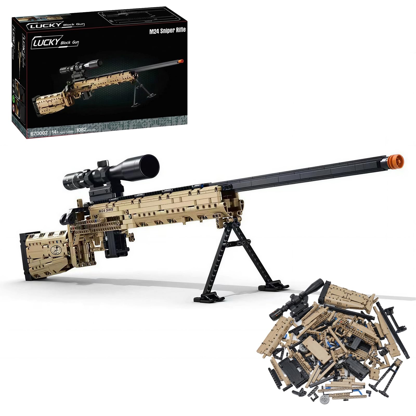 LQPFBSM 1:1 M24 Model Building Block Set 1082 Pcs Military Gun Sniper Rifle Building Kit Gift for Adults & Teens — image 1