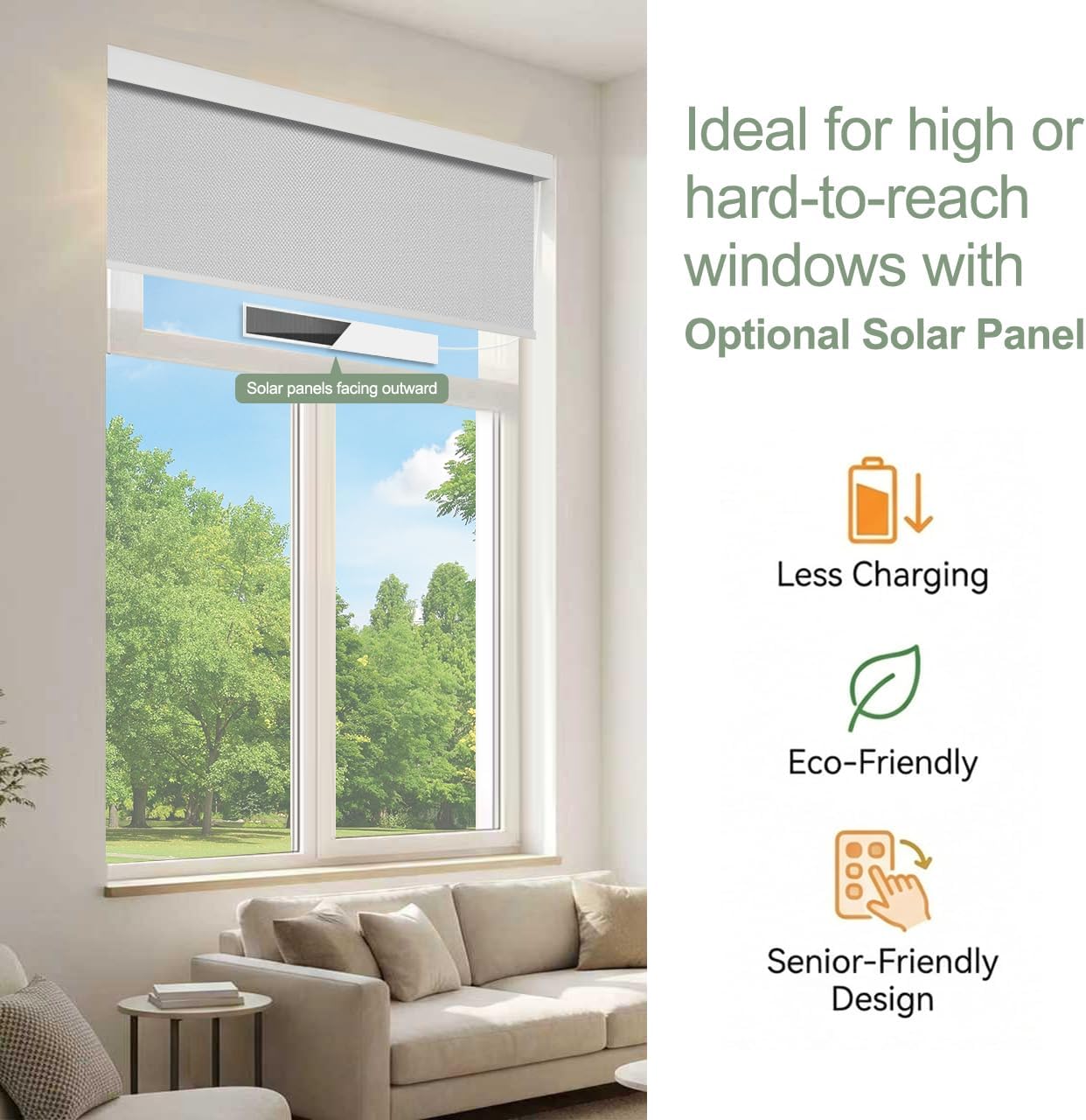 Motorized Blinds with Remote (23-95 inches) Window Roller Shade Wireless Rechargeable Motor Popular Sunshine Fabric for Office and Home Customize Size (82006E-1)