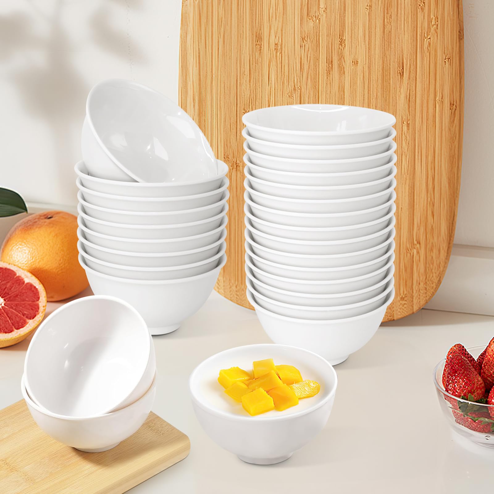 Set di 36 ciotole in melamina bianca, piccole ciotole in plastica per cereali, riutilizzabili, per insalata, pasta, riso, cibo, frutta, dessert