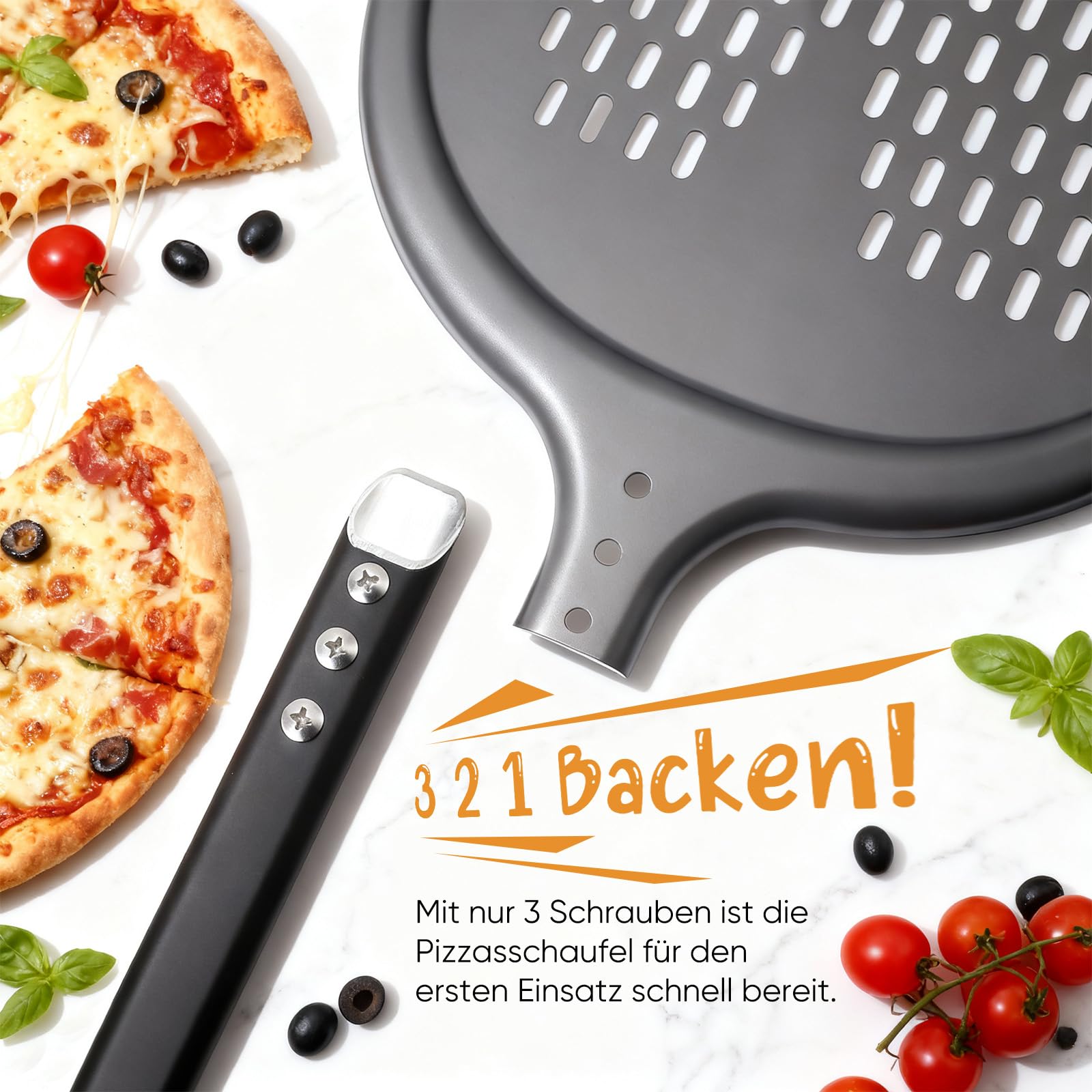 Pala per pizza [38,5 x 30,5 x 72,5 cm), pala per pizza in alluminio nero, non si attacca grazie al rivestimento antiaderente per forno e pietra per pizza