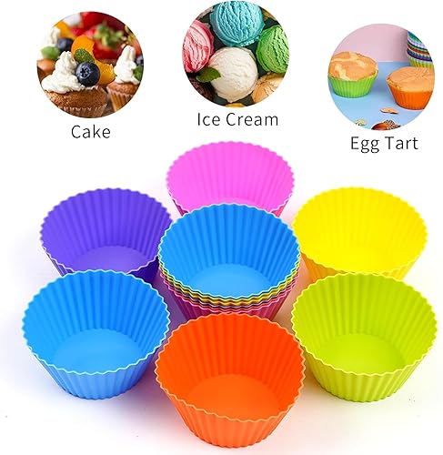 Miniatura 3 de Paquete de 12 forros redondos reutilizables para cupcakes, tazas de silicona para hornear, multicolor, fáciles de limpiar, resistentes al calor,
