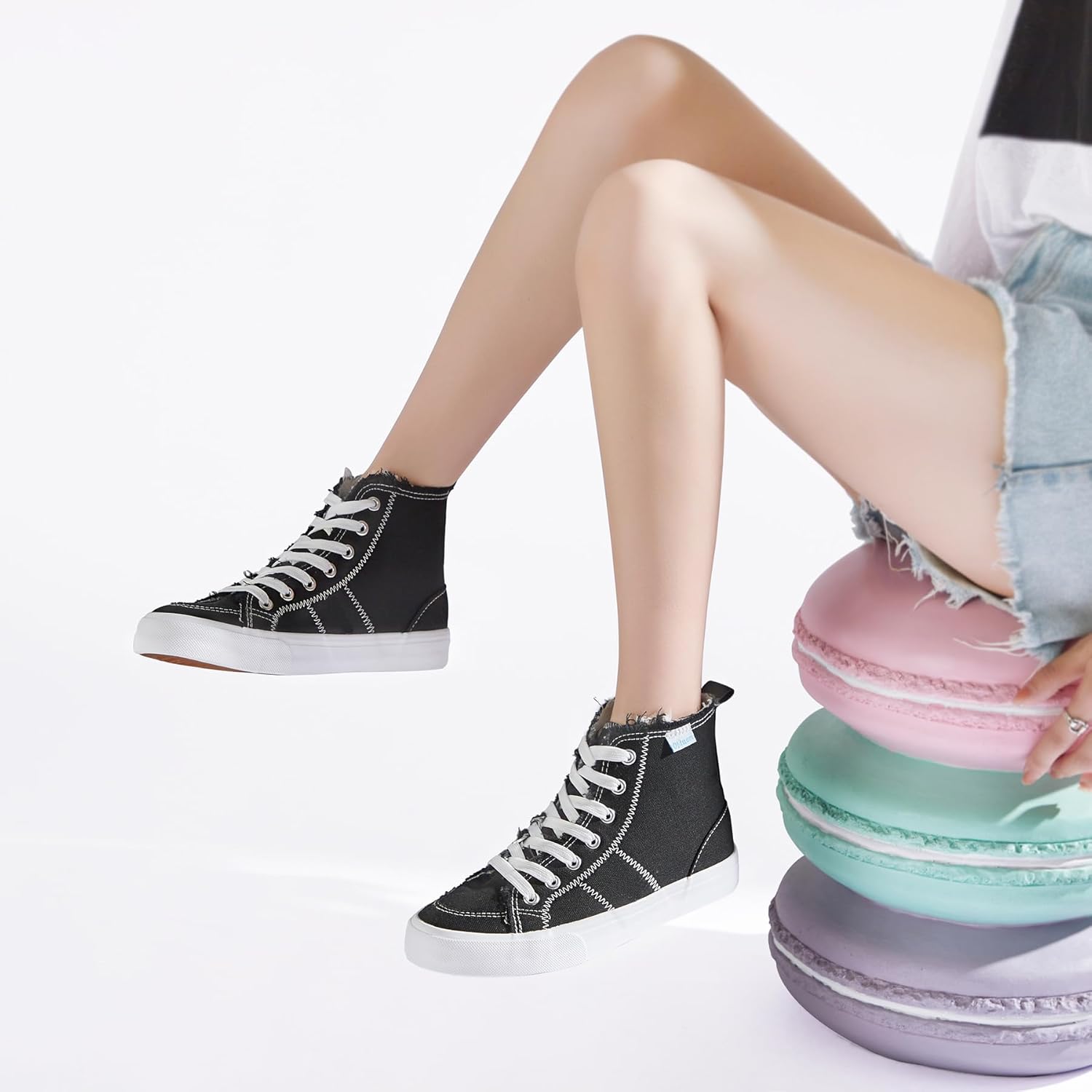 Obtaom Womens/Mens high top Canvas Shoes Play mid Calf Fashion Sneaker Casual lace up hi top Washed Canvas Shoes - Image 2