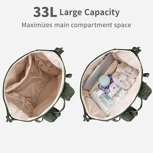 Miniatura 4 de CEI-CEI Mochila de neopreno para pañales con bolsillos aislados, bolsas grandes de maternidad para bebés recién nacidos, bolsa de viaje con Verde