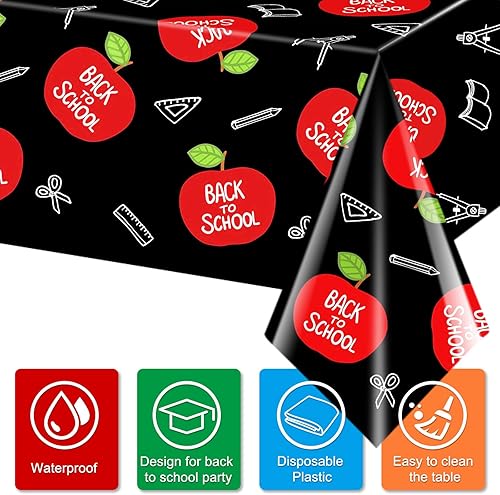 Miniatura 3 de Whaline Mantel de fiesta de bienvenida de regreso a la escuela, 3 piezas, 54 x 108 pulgadas, impermeable, manteles de plástico para el primer día de