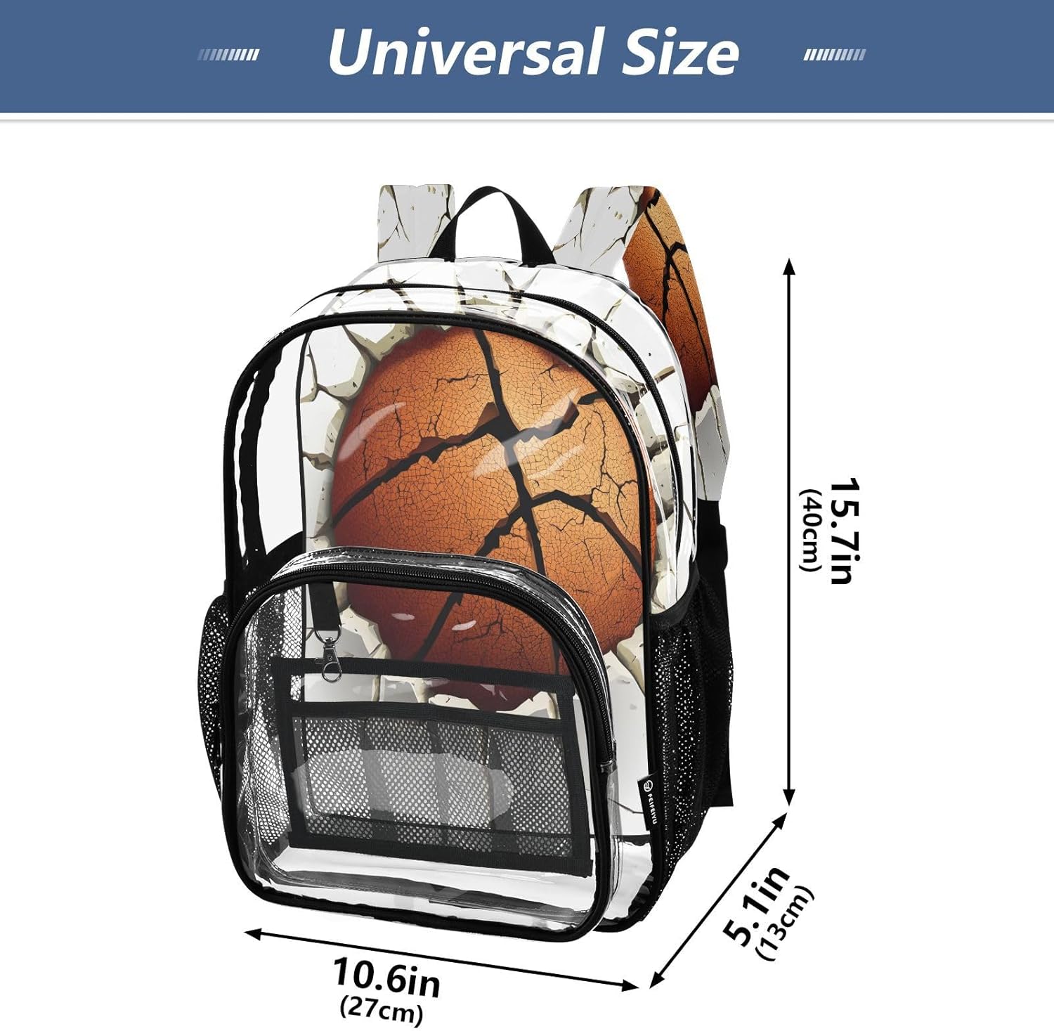 Wall Breaking Basketball Clear Backpack Heavy Duty See Through Transparent PVC BookBag for Kids Boy Girl Adult School Work