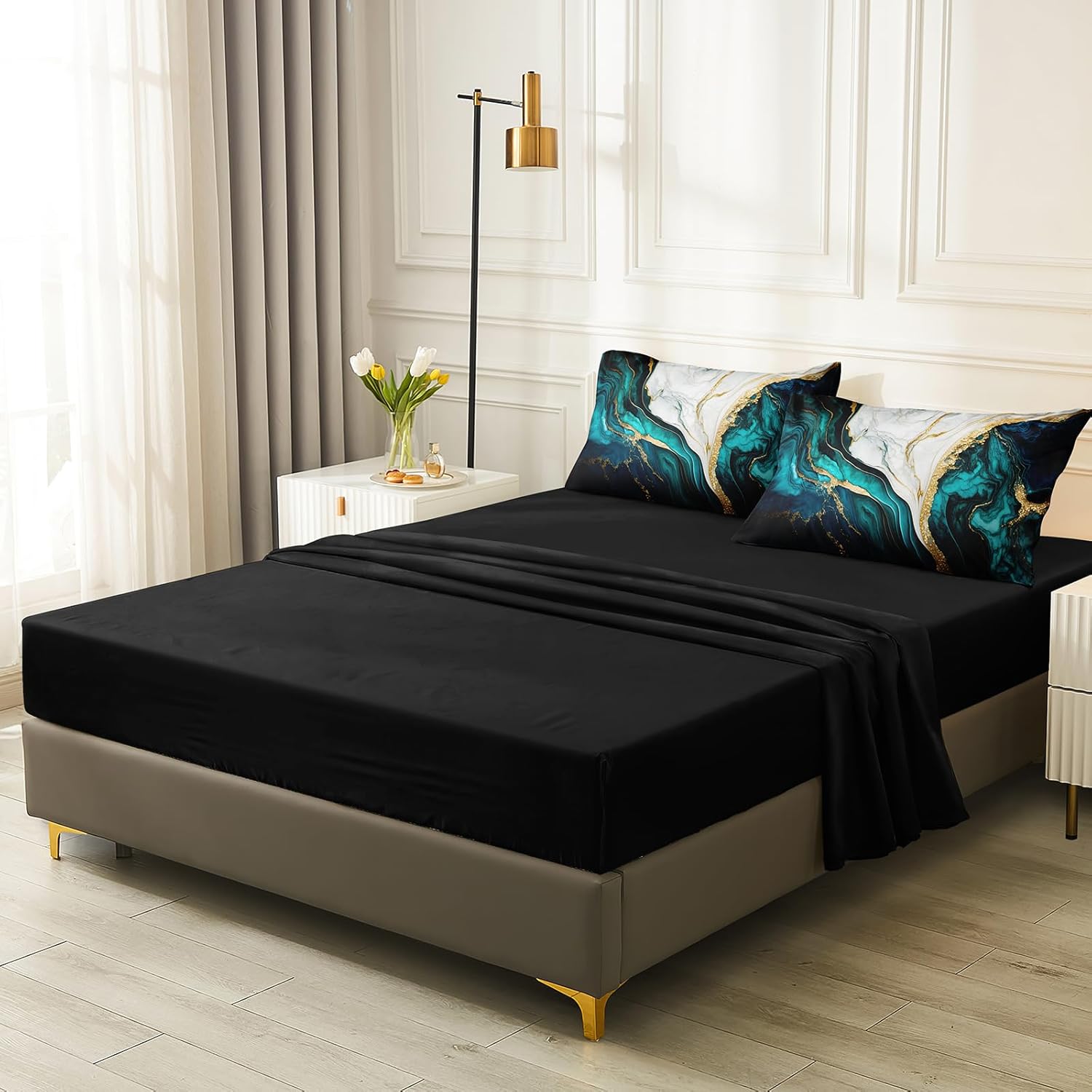 Herside Blue and Gold Marble Comforter Set 8 Pieces,King Size Bed in a Bag Set,Abstract Texture Modern Bedding Set,Soft Microfiber Lightweight Comforter Bed Set with Sheets and Pillowcases