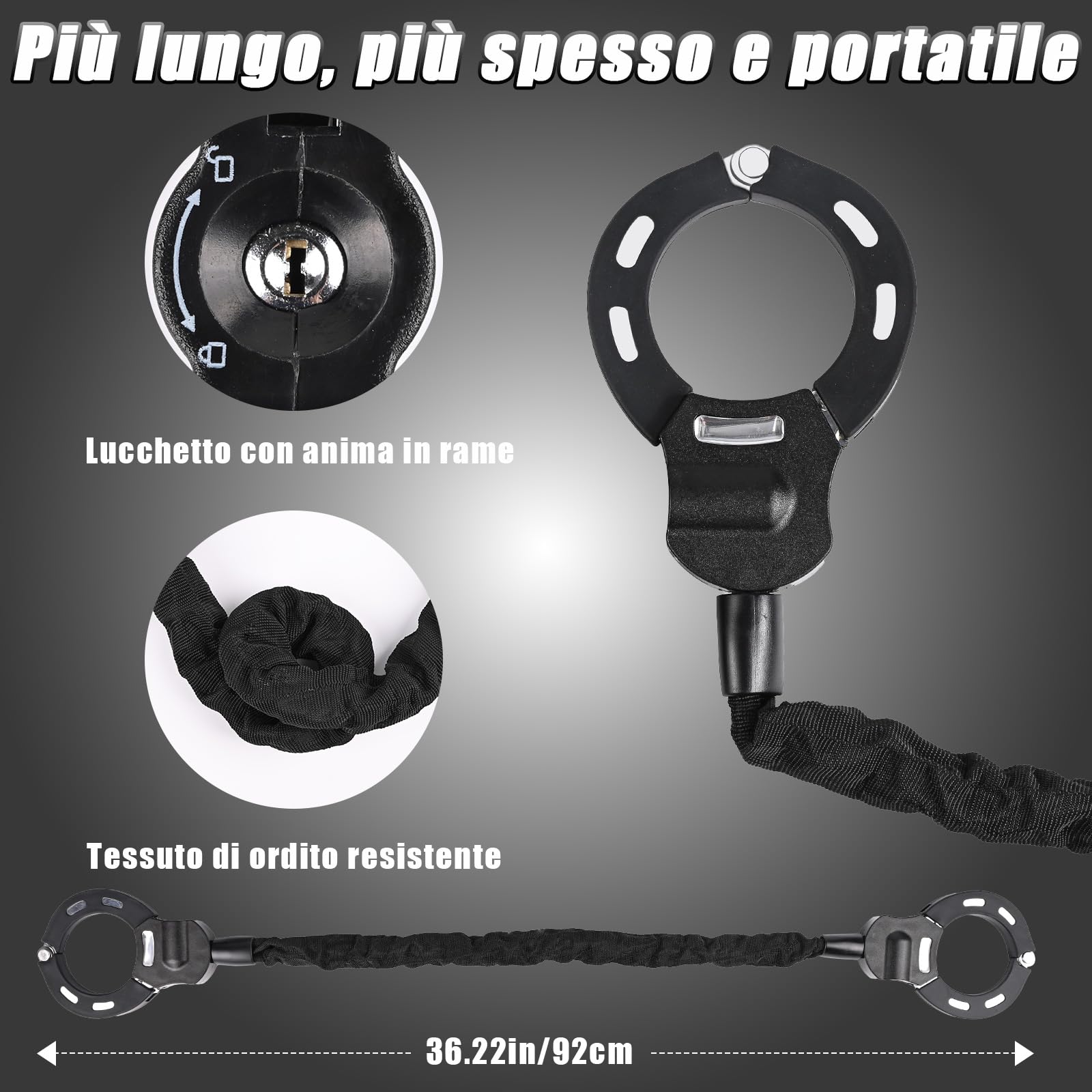Serratura per scooter elettrico con custodia impermeabile e manicotto di bloccaggio in gomma, serratura ad alta sicurezza, per scooter elettrici/biciclette/e-bike (Nero)