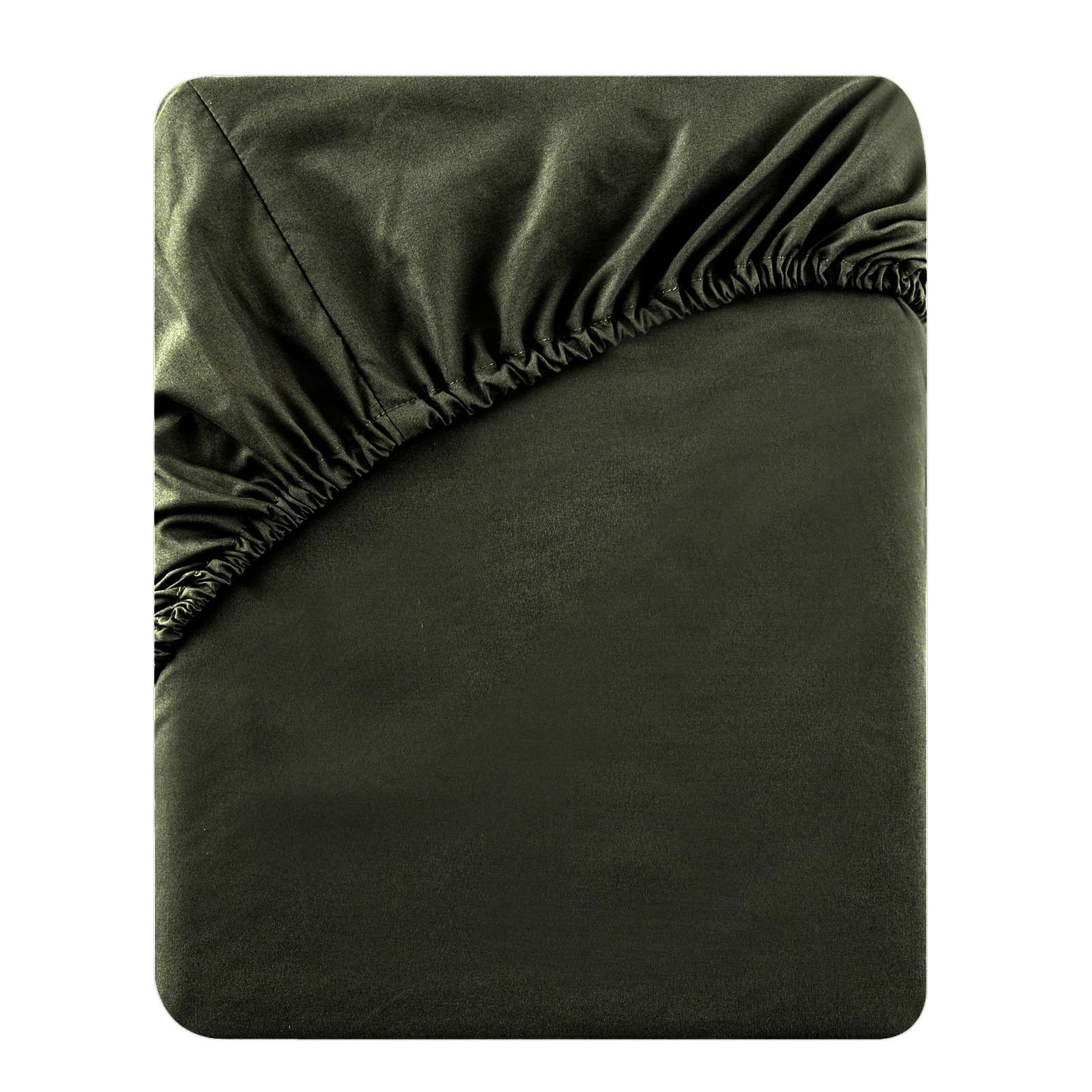 Soifox Double Fitted Sheets 40 cm Extra Deep Pocket Olive Green Bed Sheets 16 inch
