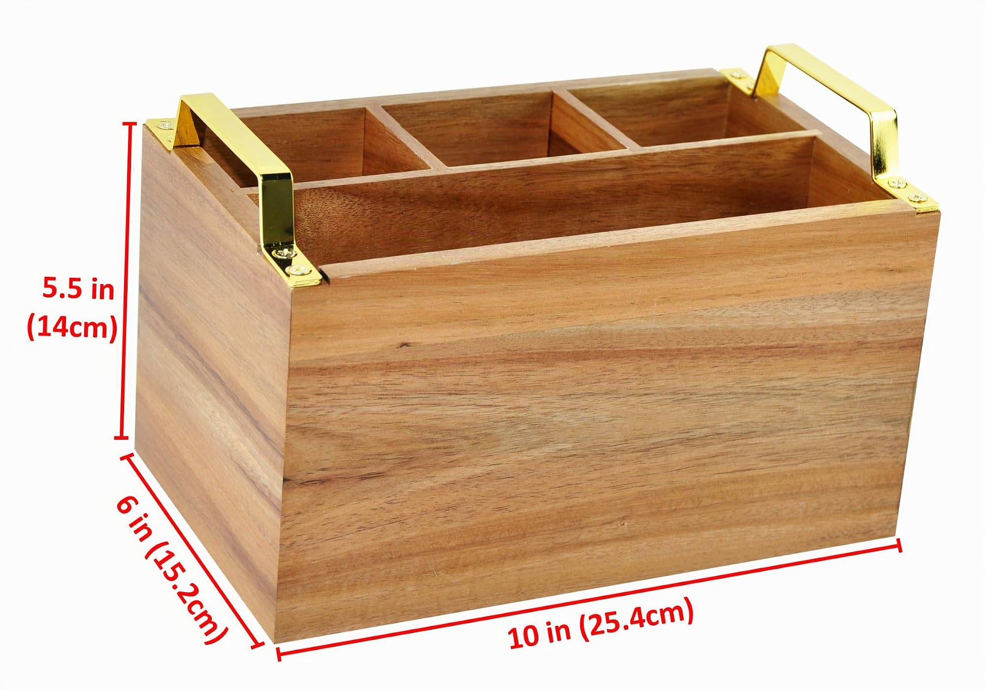 Organizador de cubiertos, soporte para utensilios de cubiertos, organizador de condimentos para cocina, comedor, entretenimiento, portón trasero, picnics, 4 compartimentos, madera de acacia