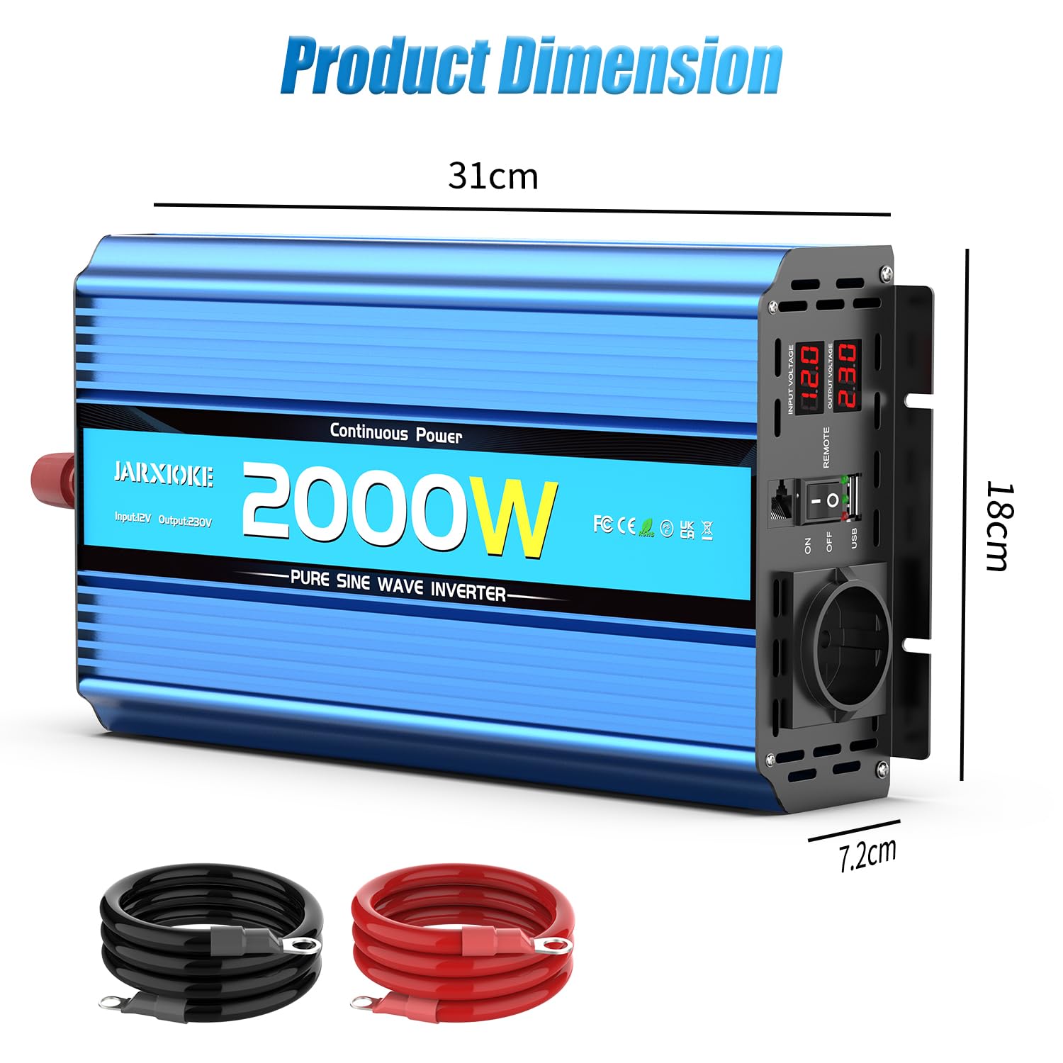 Konwerter 12 v 220v Czysty Sinus 2000W/4000W Przetwornik napięcia inwerterowy z USB i EU prądem zmiennym