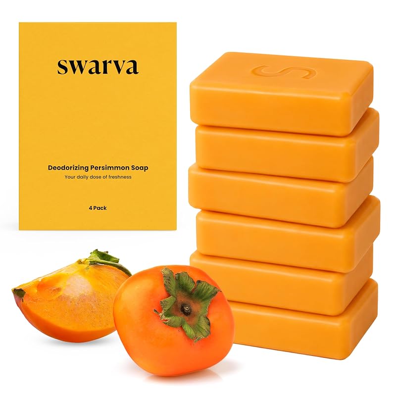 Barra de sabonete corporal com caqui japonês Swarva, pacote com 6, 4,5 oz