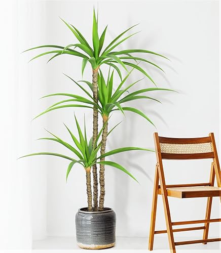 Miniatura 7 de Keeplush Árbol artificial de agave artificial de 5 pies con 3 cabezas en maceta, árbol falso para decoración del hogar, decoración de oficina