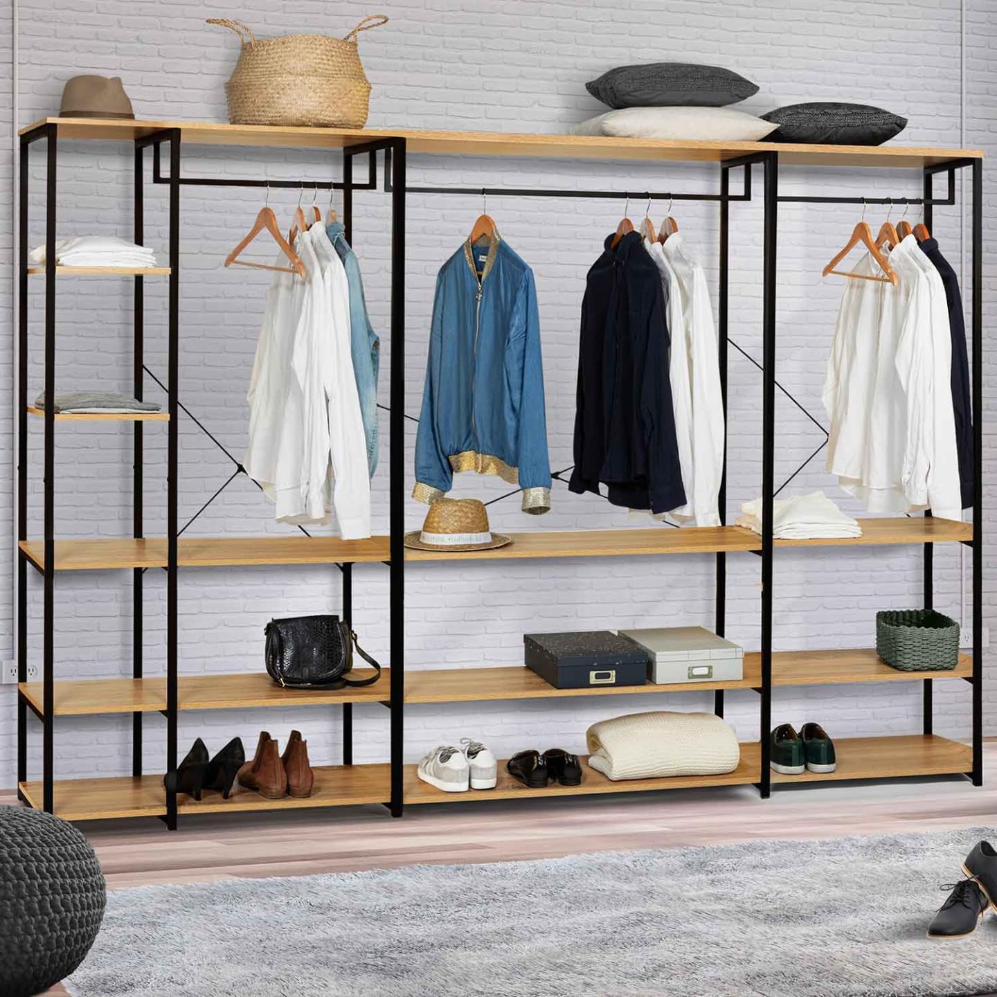 IDMarket - Vestidor modular XXL, gran capacidad, L. 250 cm, Detroit, diseño industrial