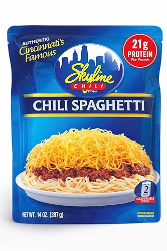 Skyline Chili & Spaghetti - Estilo Cincinnati - Receta auténtica en bolsas para microondas, ideal para coneys de queso y perros calientes, sabor
