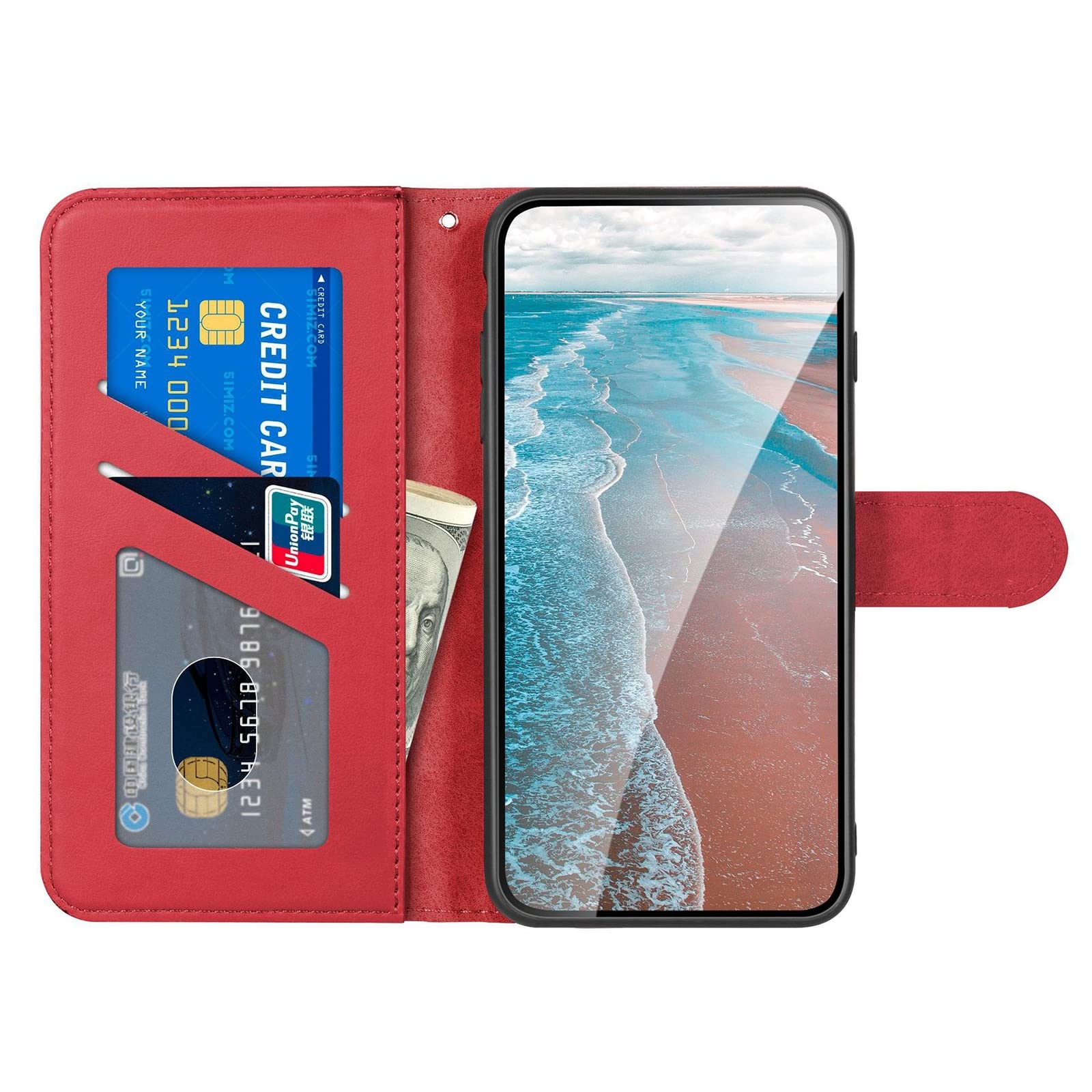 Etui do Samsung Galaxy S22/S22 Plus/S22 Ultra, wytłaczany jeleń skóra PU, portfel etui z przegródkami na karty podpórka, magnetyczne etui na telefon z klapką, czerwone, S22 Plus 6,7"