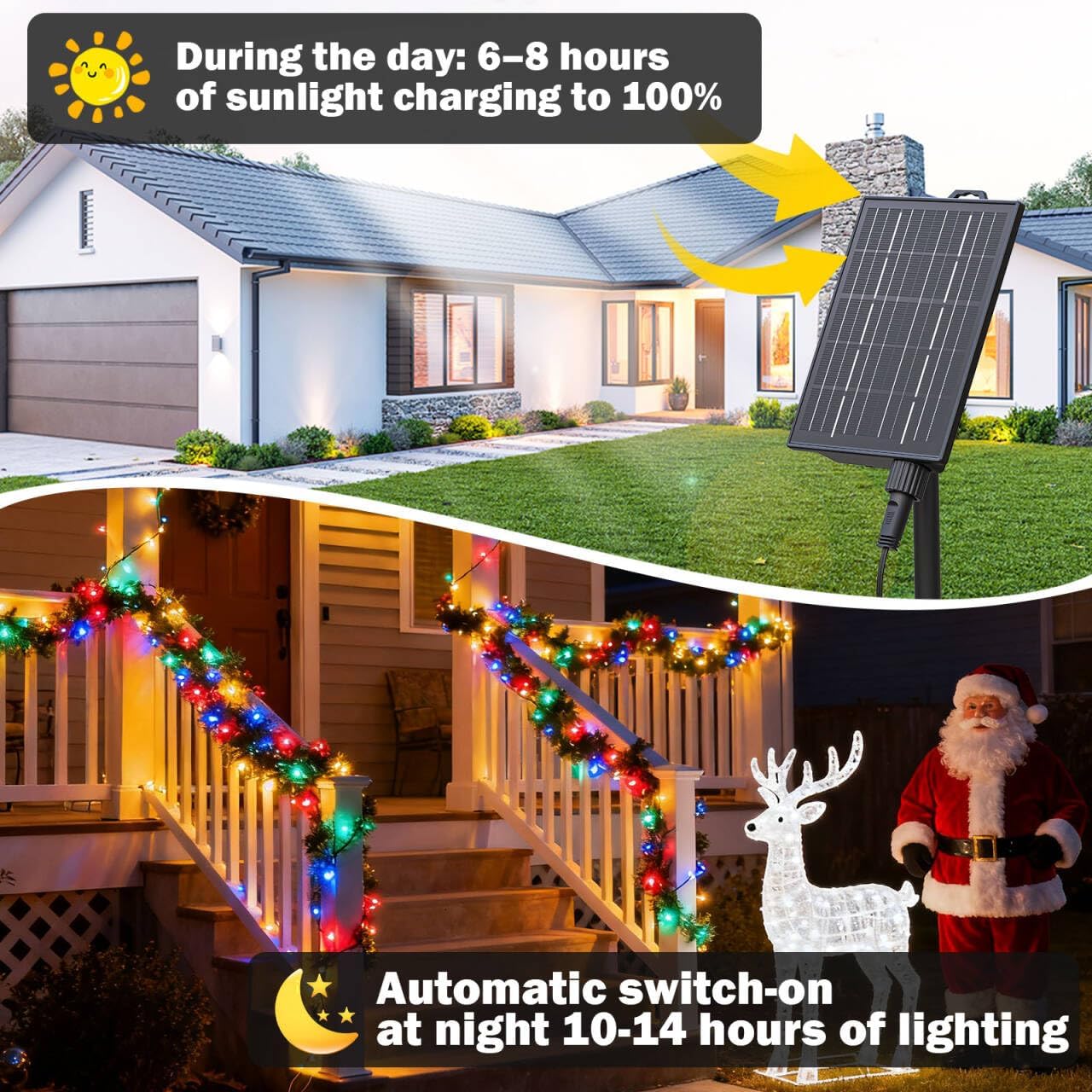 SOLARBABY Solar Christmas Lights Outdoor,142Ft 400 LED Crystal Beads Solar String Lights with Remote,19 Mode Christmas Light Solar Power Waterproof for Garden Patio Xmas Tree Christma Decor,Multicolor - Image 3