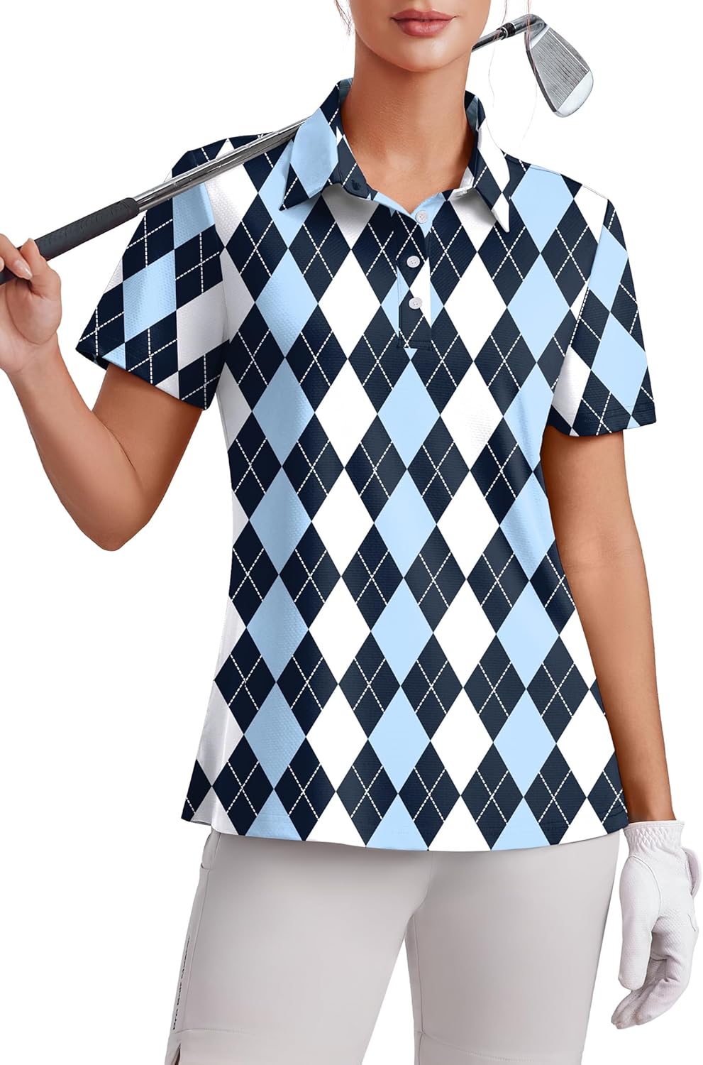 PINSPARK Womens 4 Buttons Golf Polo Shirts UPF 50+ Quick Dry Athletic Tennis Tops Collared Pickleball T Shirt