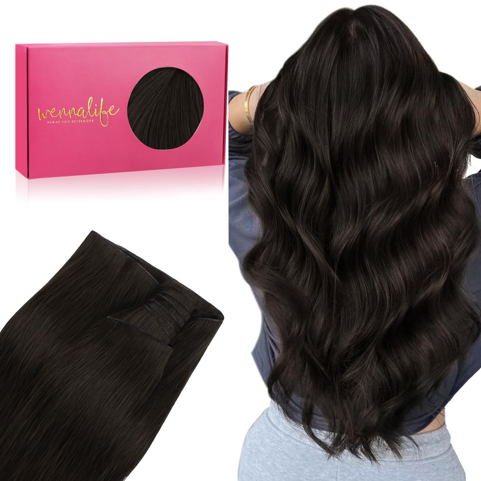 WENNALIFE Genius Weft Hair Extensions Real Human Hair, 22" 60g Dark Brown Sew in Hair Extensions for Women Natural Luxury Remy Hair Straight Invisible Extensione de Cabello Humano